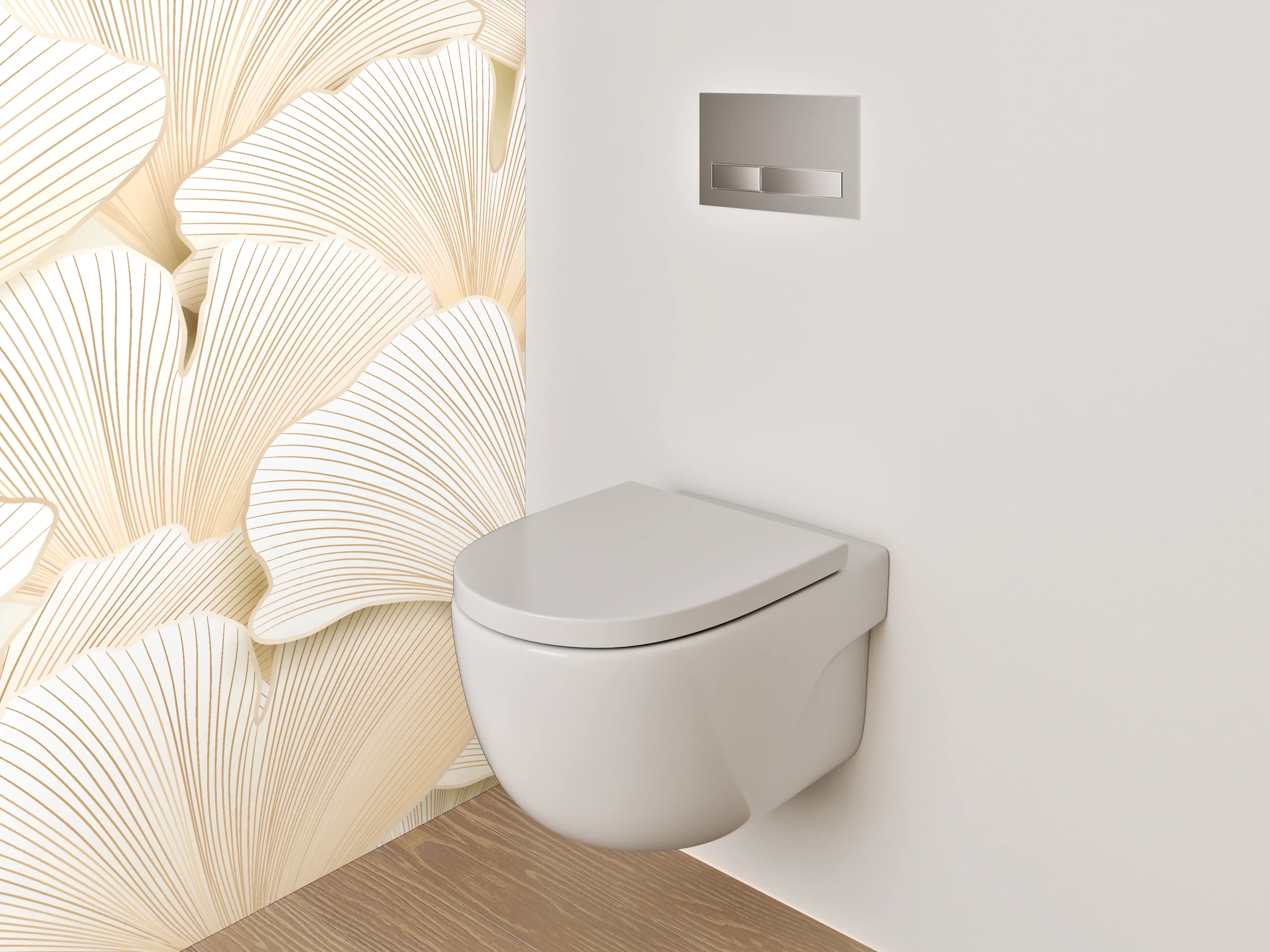 WC-Rückwand - Ginkgo Blätter Muster Beige