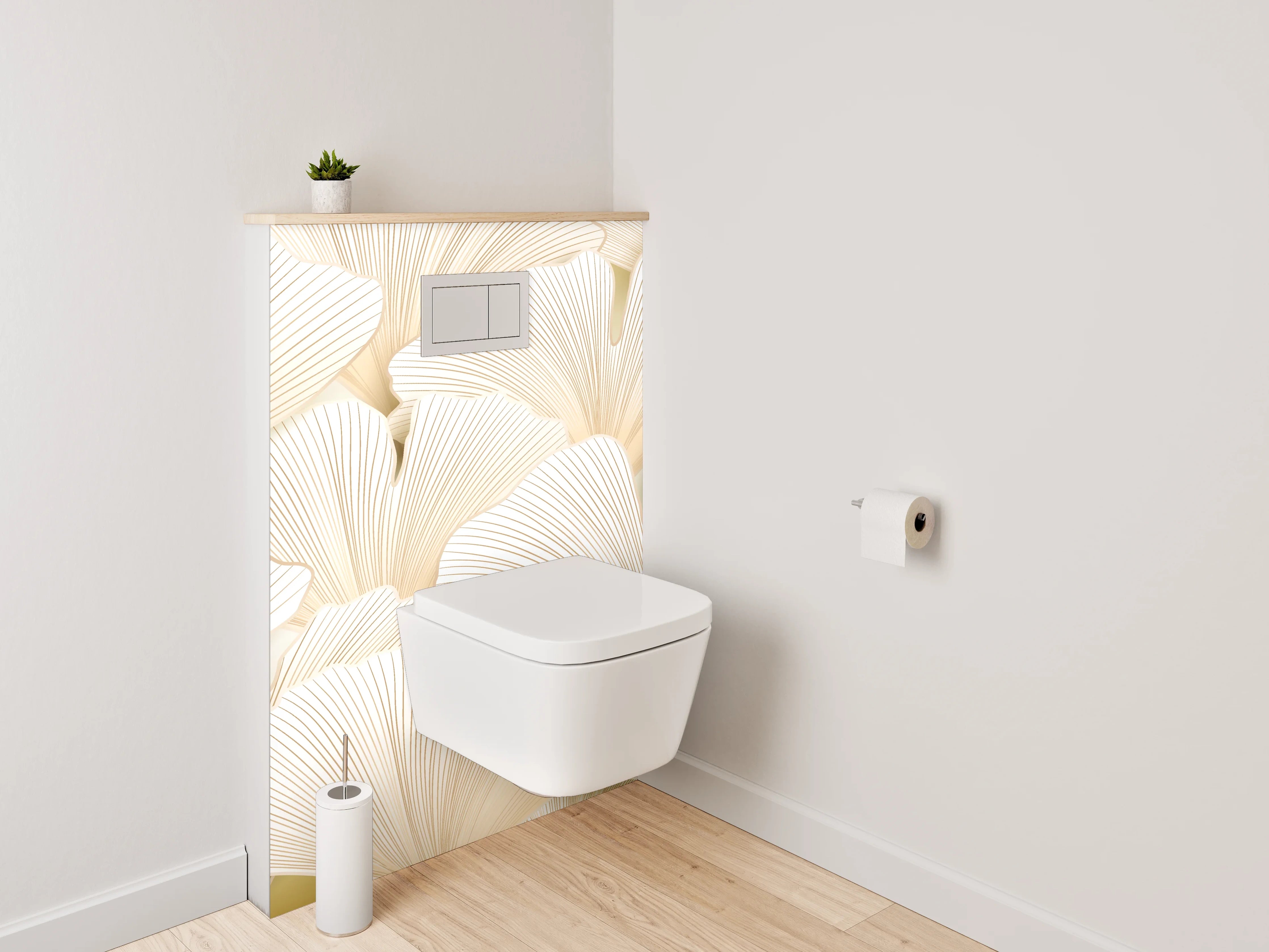 WC-Rückwand - Ginkgo Blätter Muster Beige