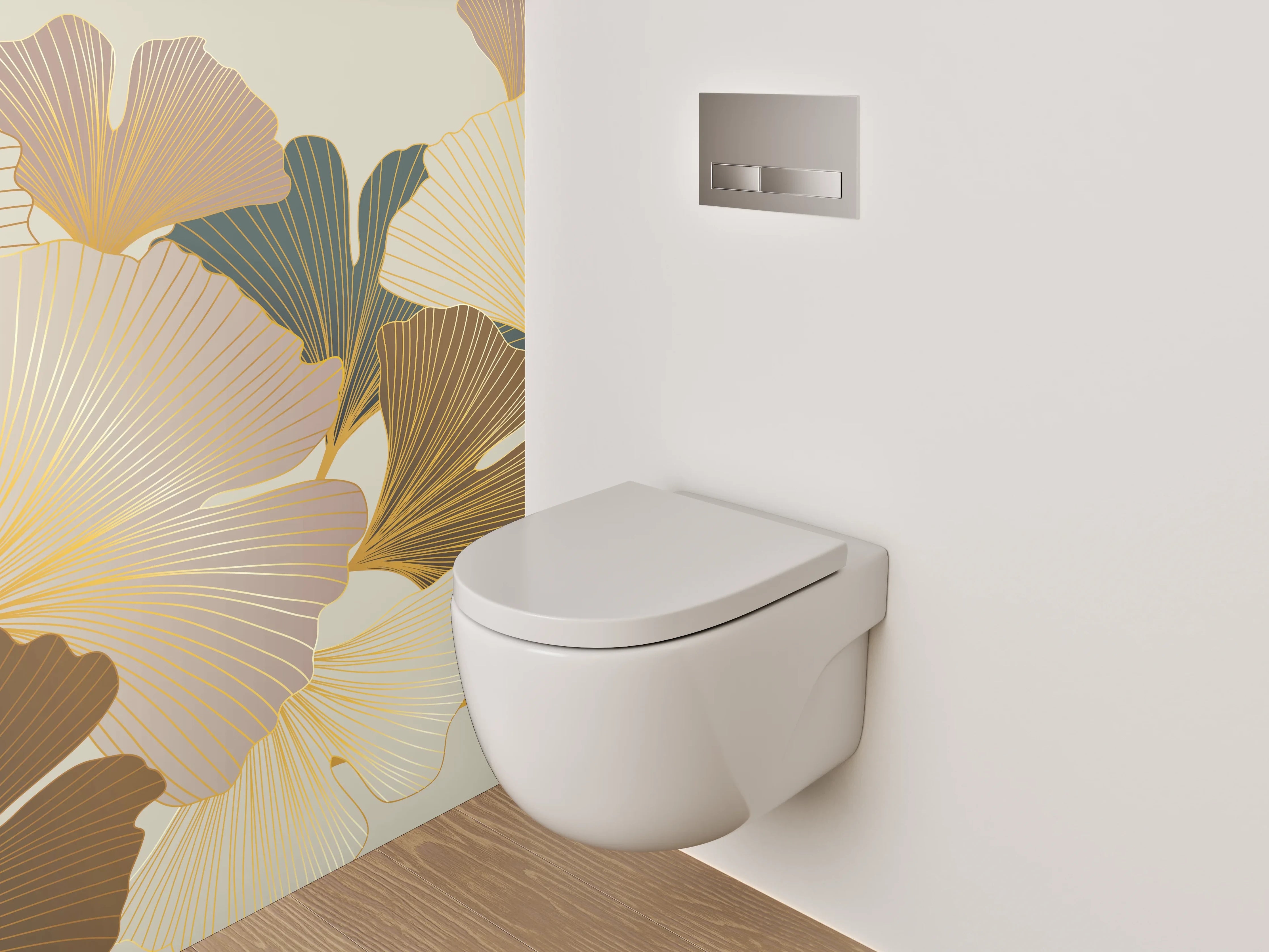 WC-Rückwand - Ginkgo Design in Beige und Gold