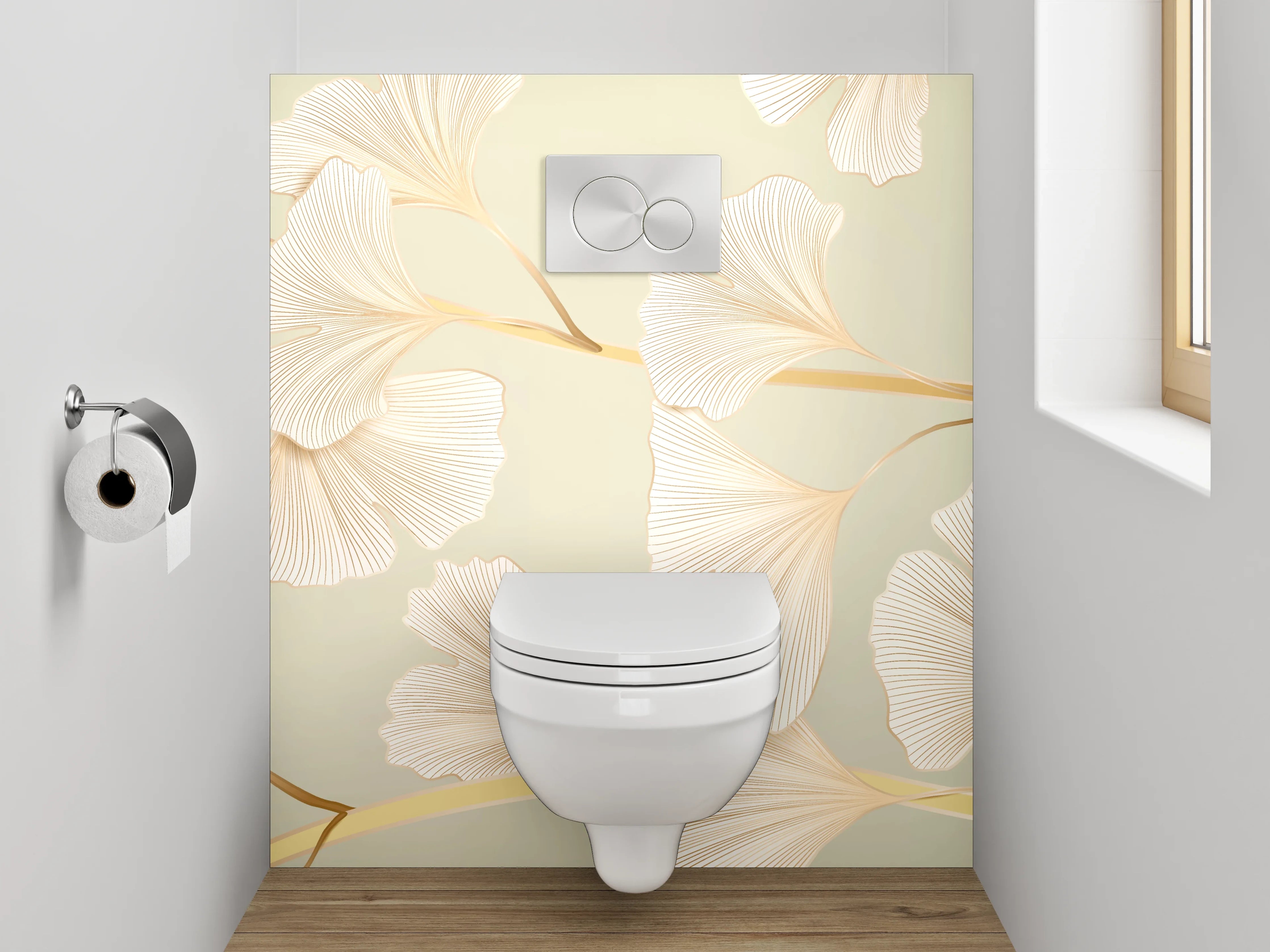WC-Rückwand - Ginkgo Zweige Pastell Wandmotiv