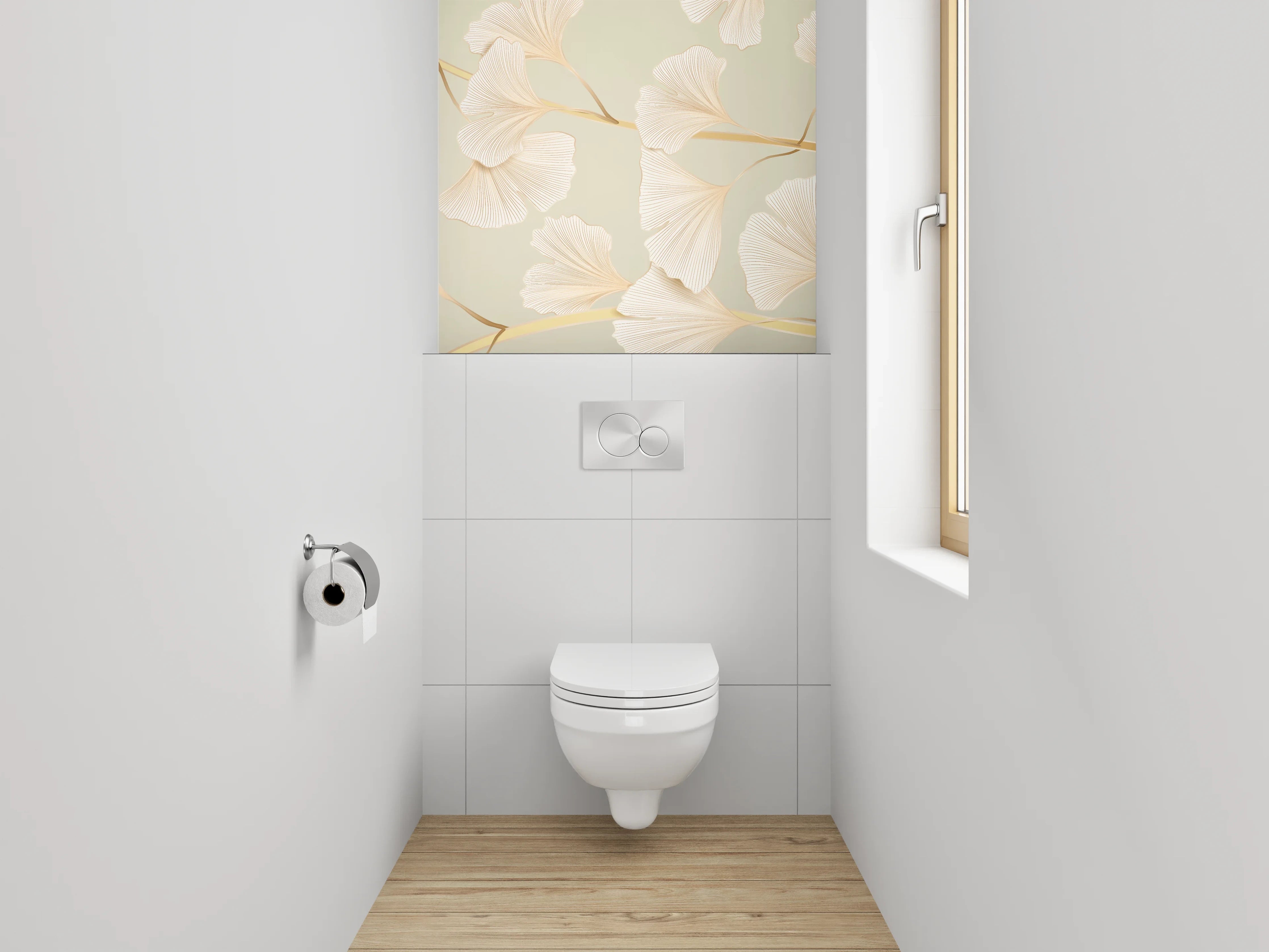 WC-Rückwand - Ginkgo Zweige Pastell Wandmotiv
