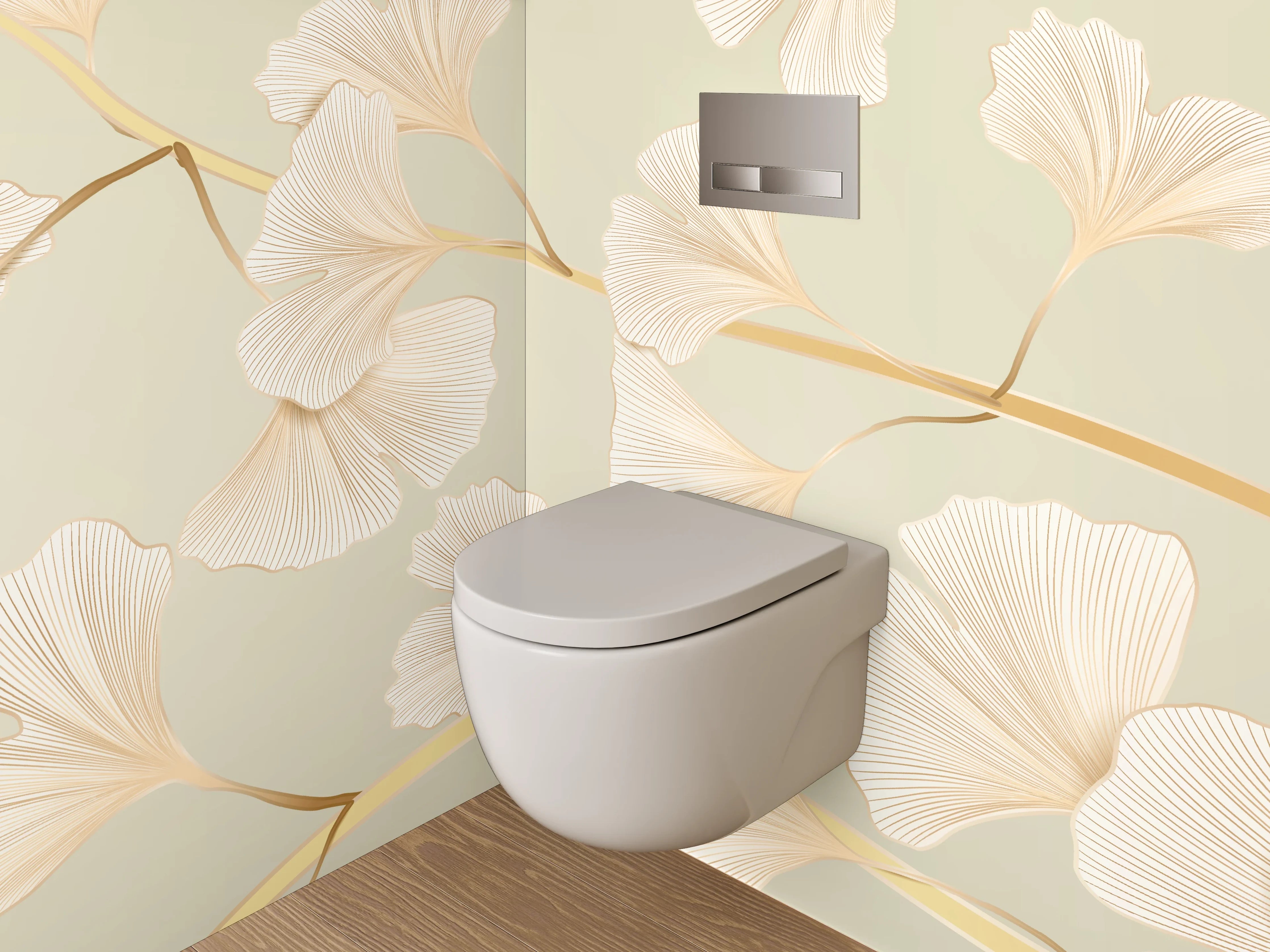 WC-Rückwand - Ginkgo Zweige Pastell Wandmotiv