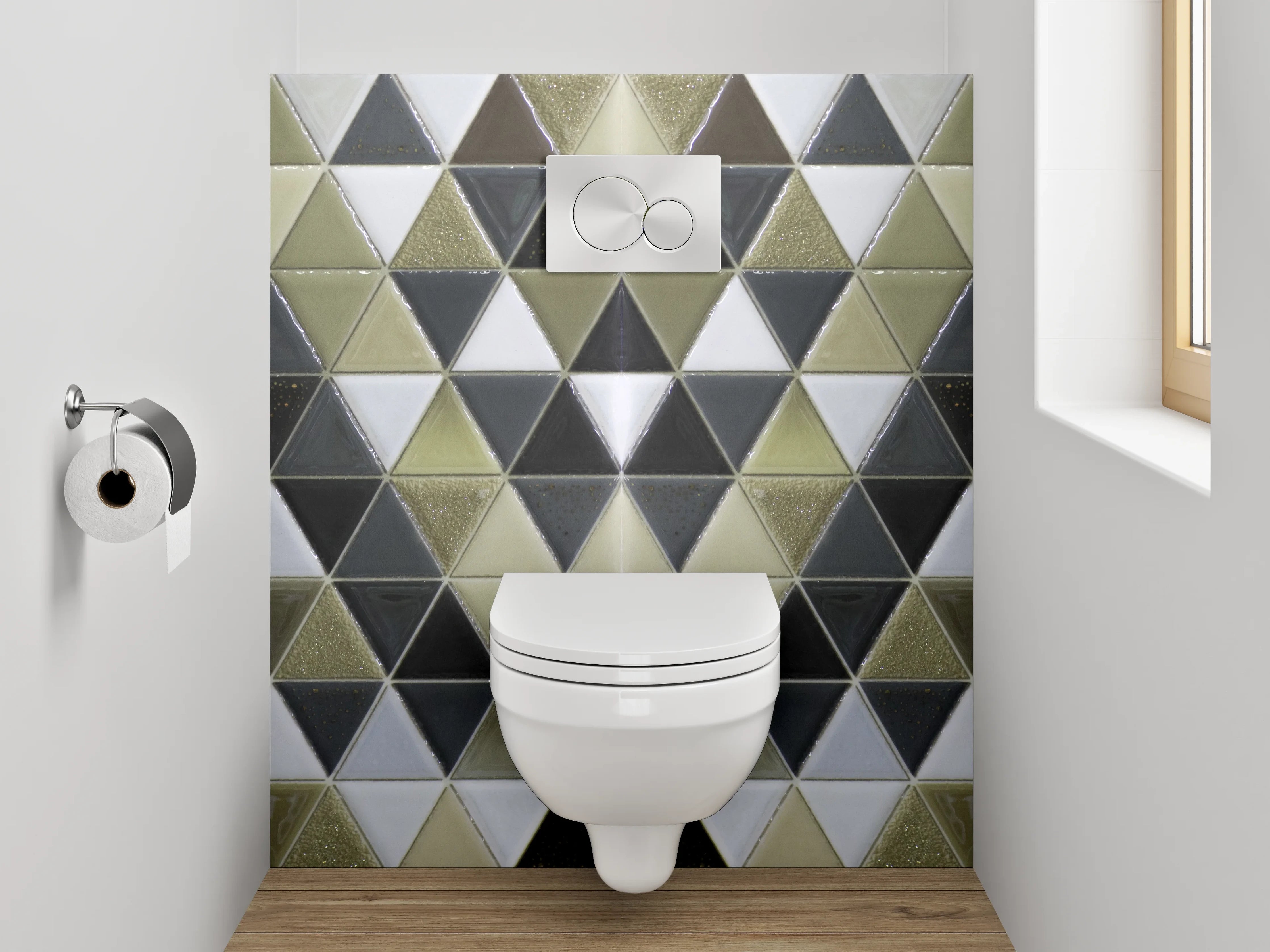 WC-Rückwand - Gold-Schwarz Mosaik Dreiecke Fliesen