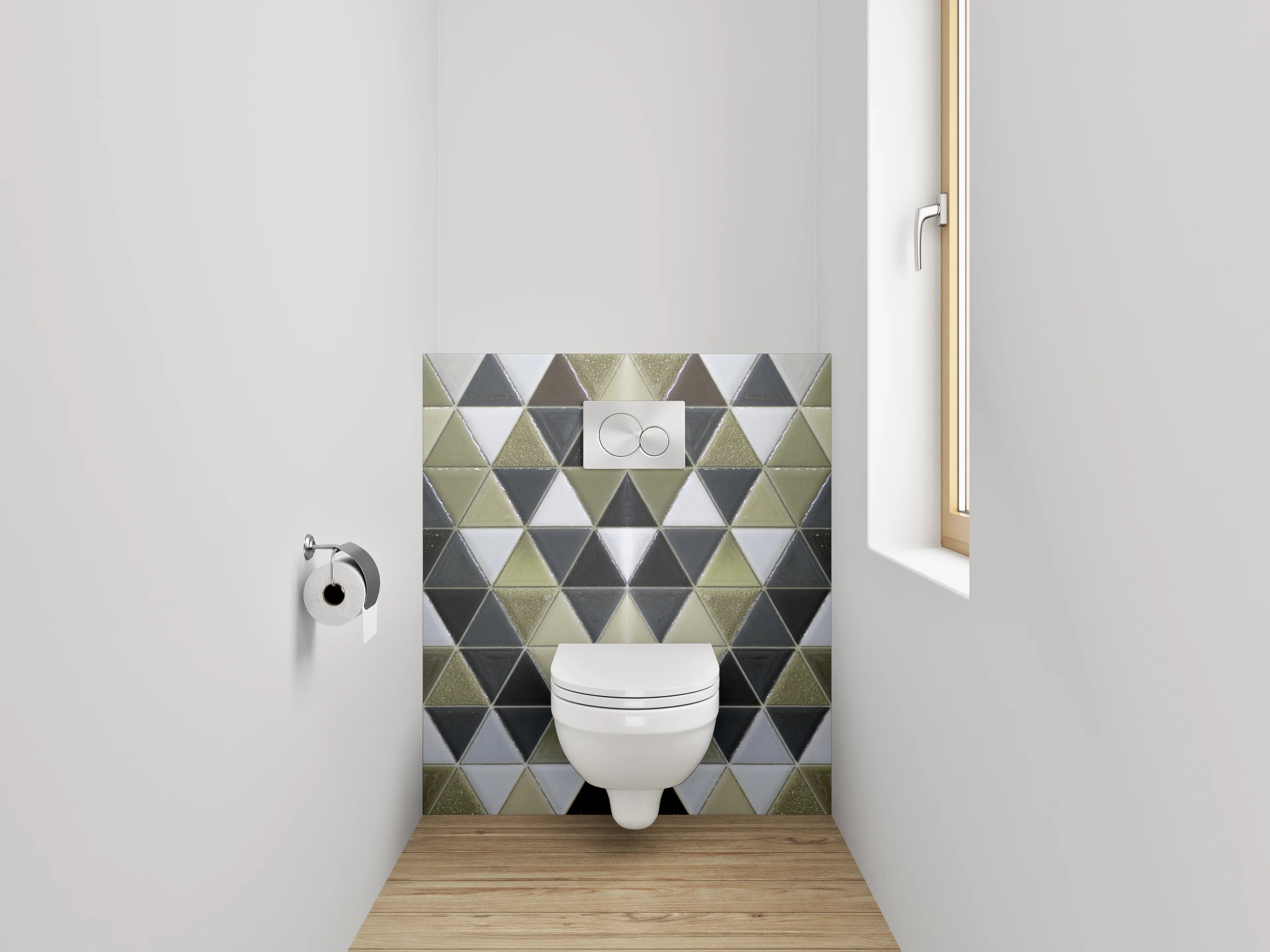 WC-Rückwand - Gold-Schwarz Mosaik Dreiecke Fliesen