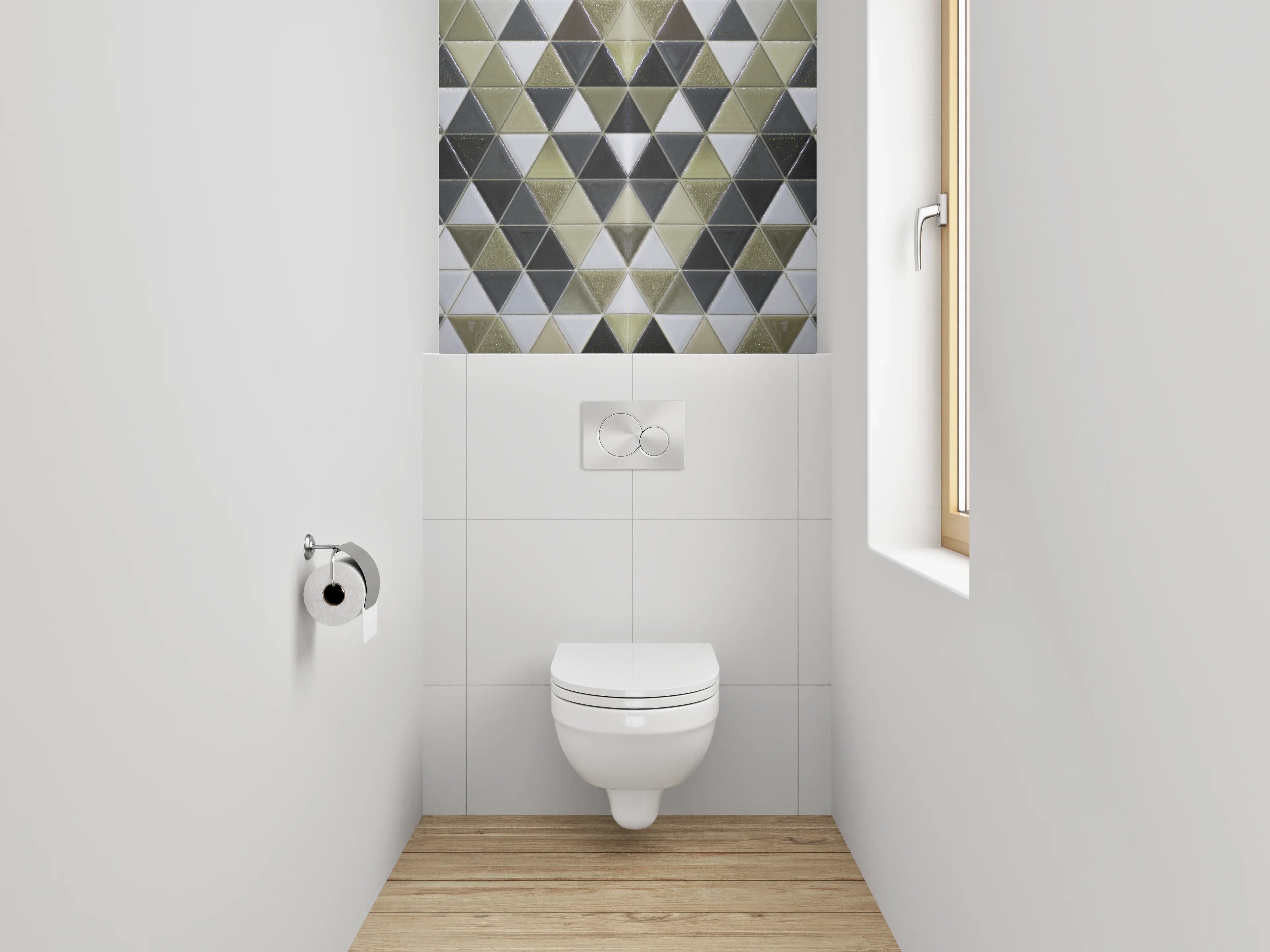 WC-Rückwand - Gold-Schwarz Mosaik Dreiecke Fliesen