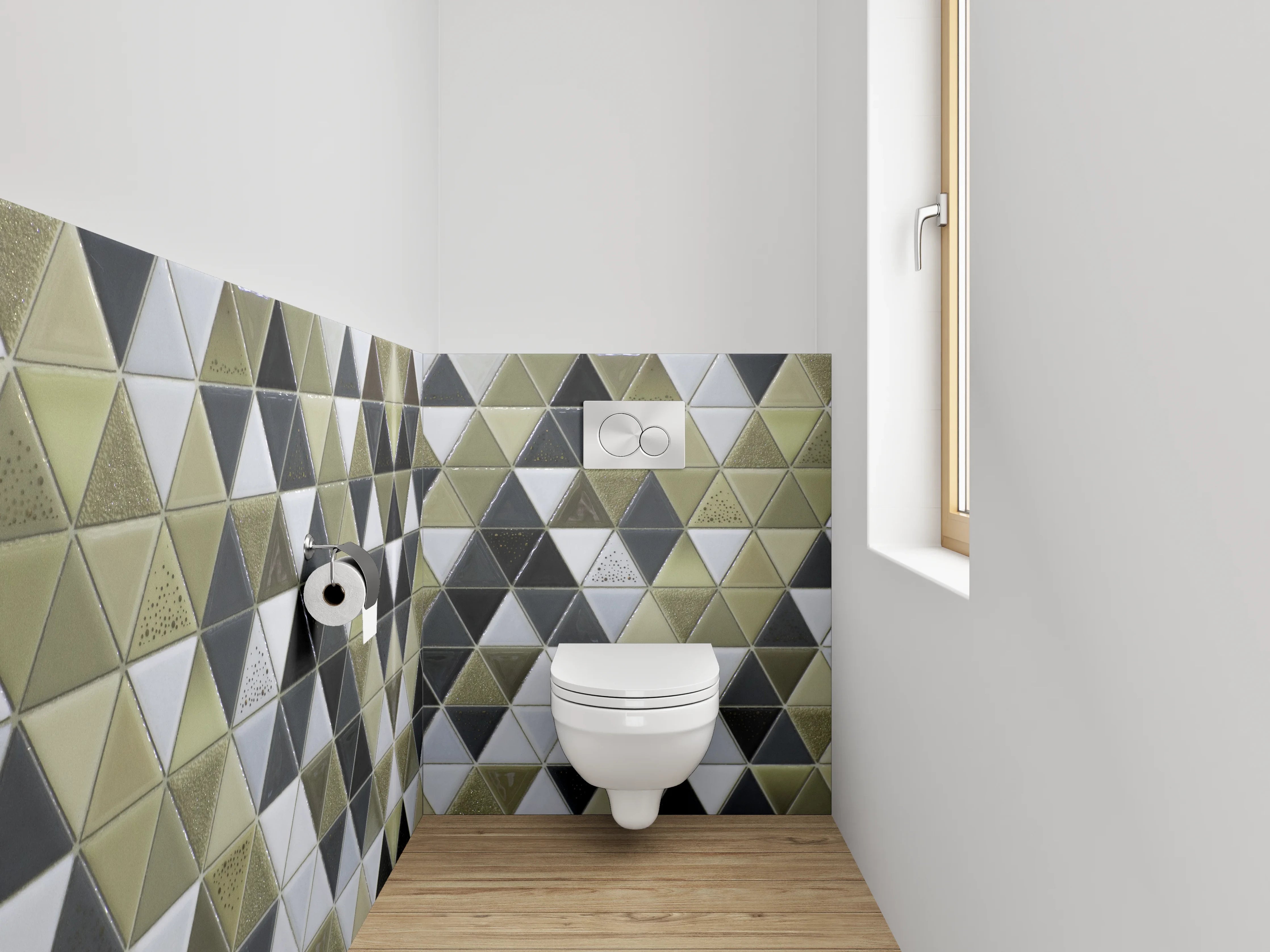 WC-Rückwand - Gold-Schwarz Mosaik Dreiecke Fliesen