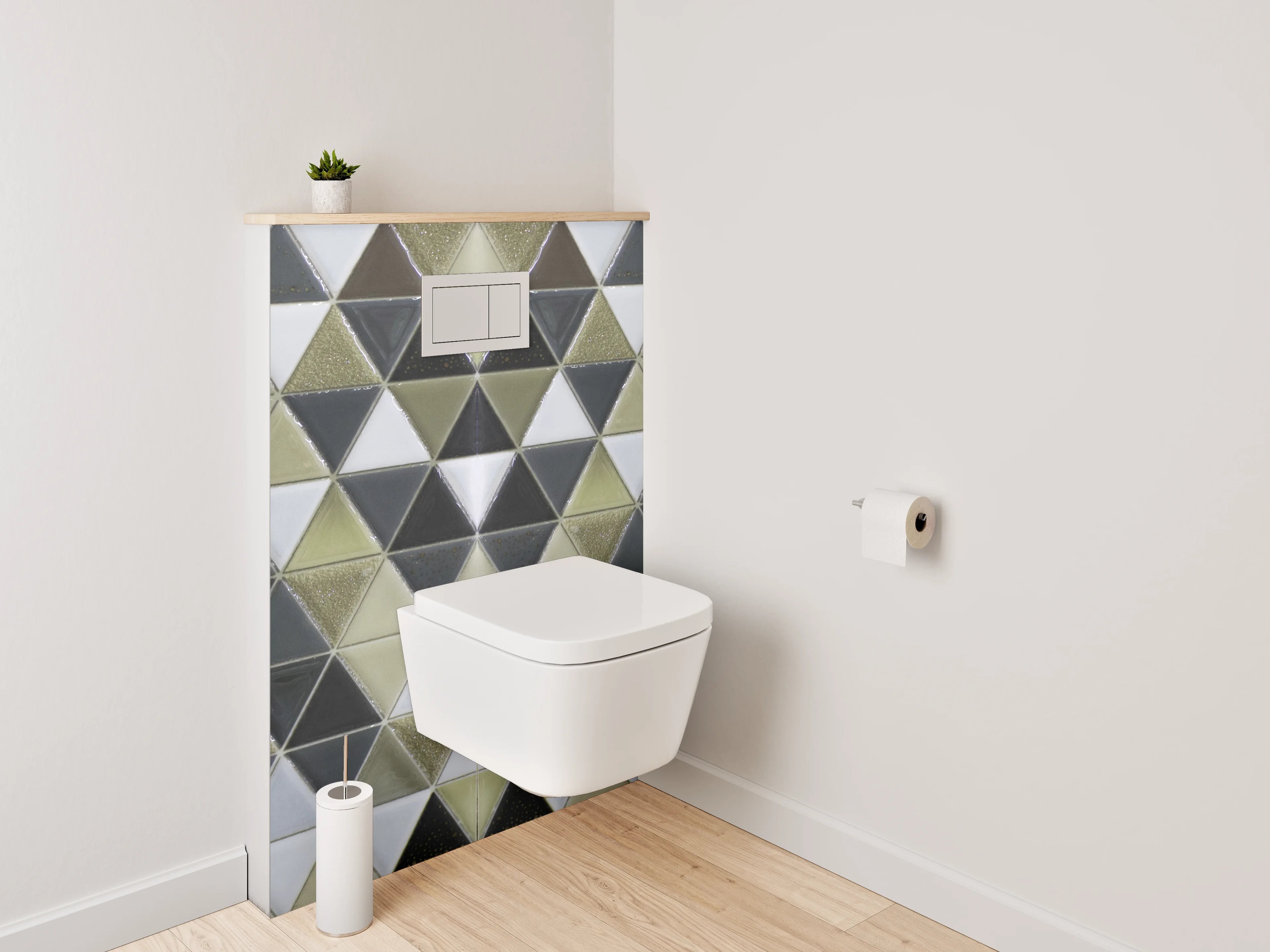 WC-Rückwand - Gold-Schwarz Mosaik Dreiecke Fliesen