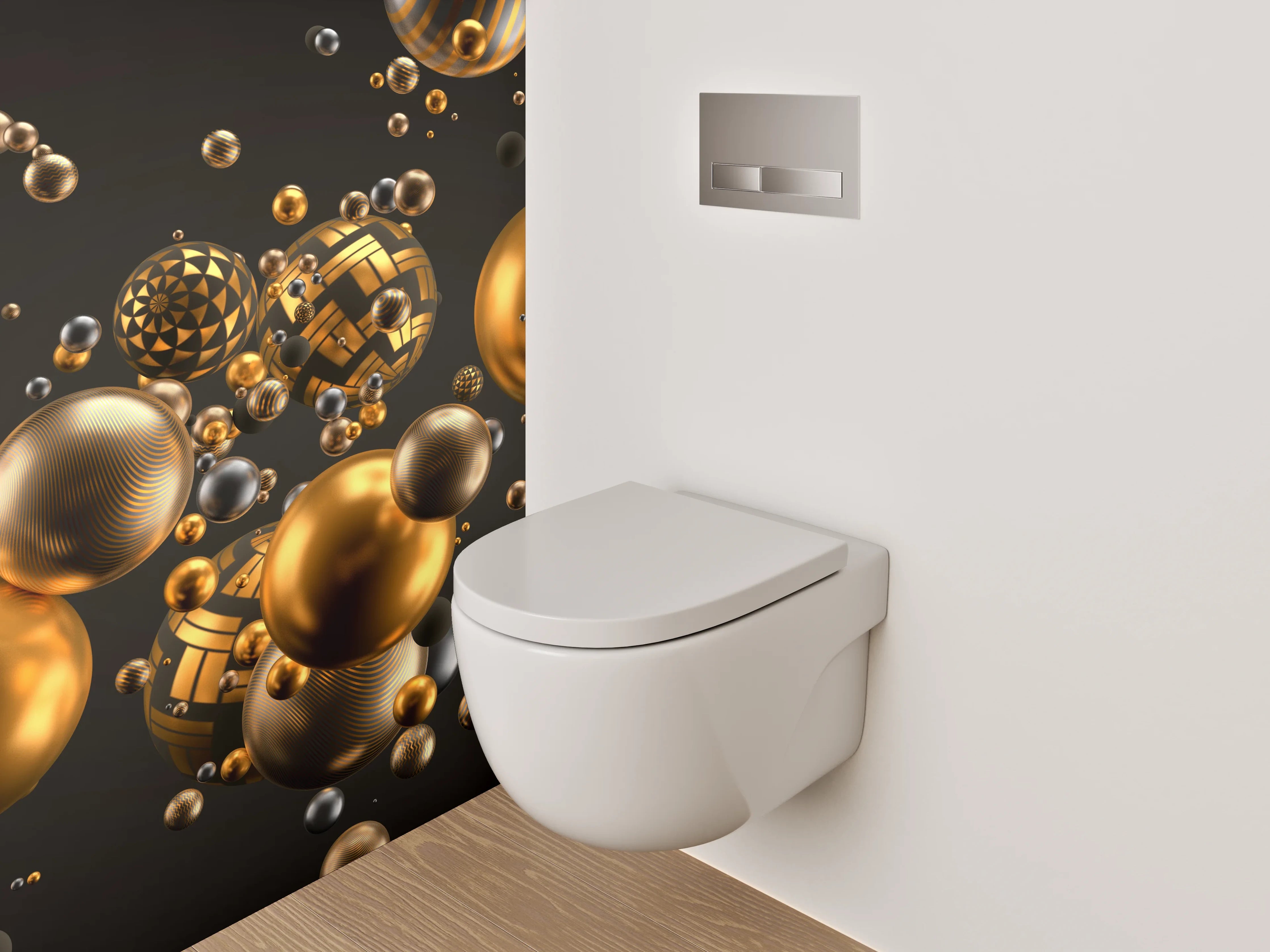WC-Rückwand - Goldene 3D-Kugeln Abstrakt Modern