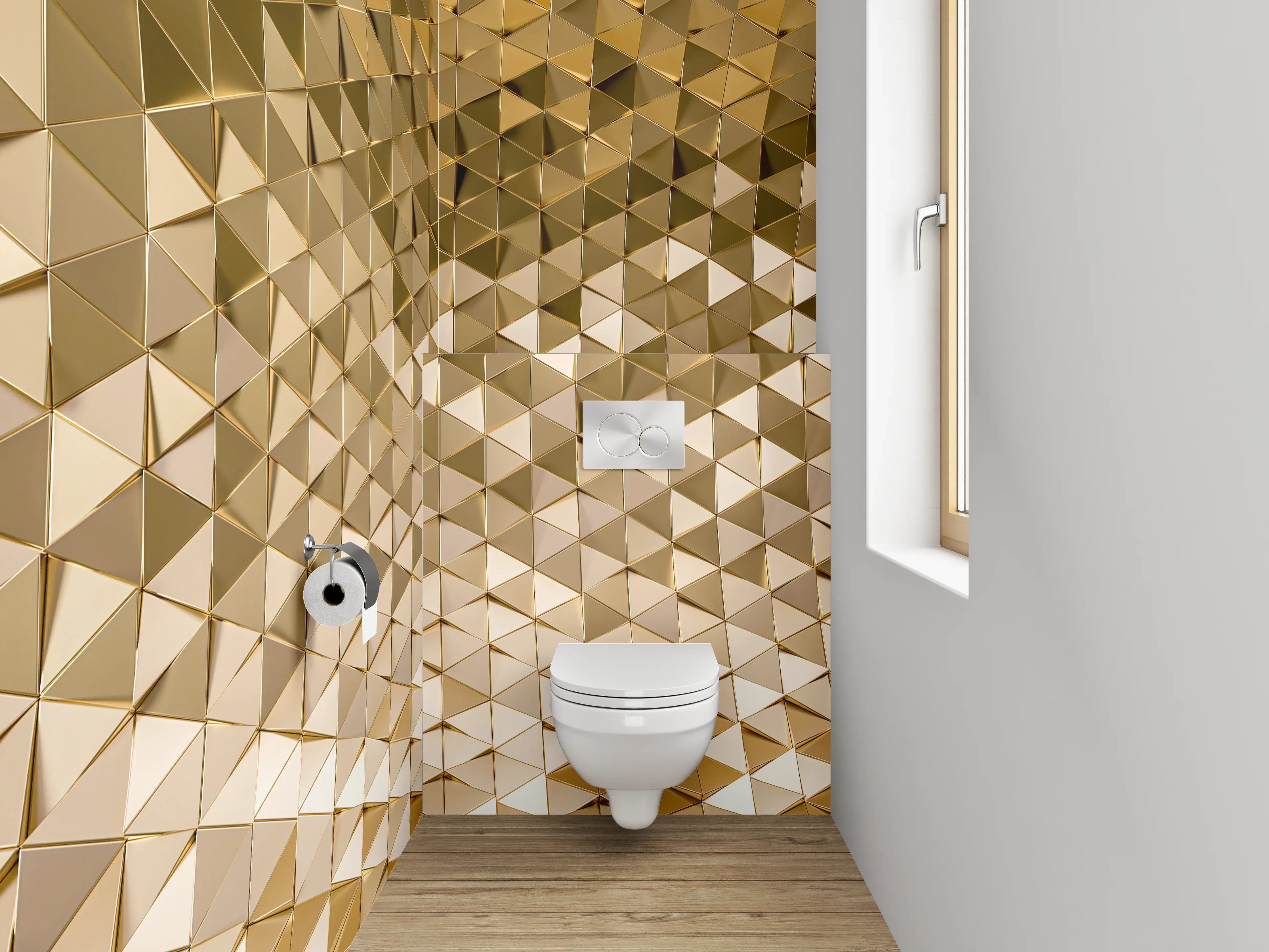 WC-Rückwand - Goldene 3D-Mosaikstruktur Muster