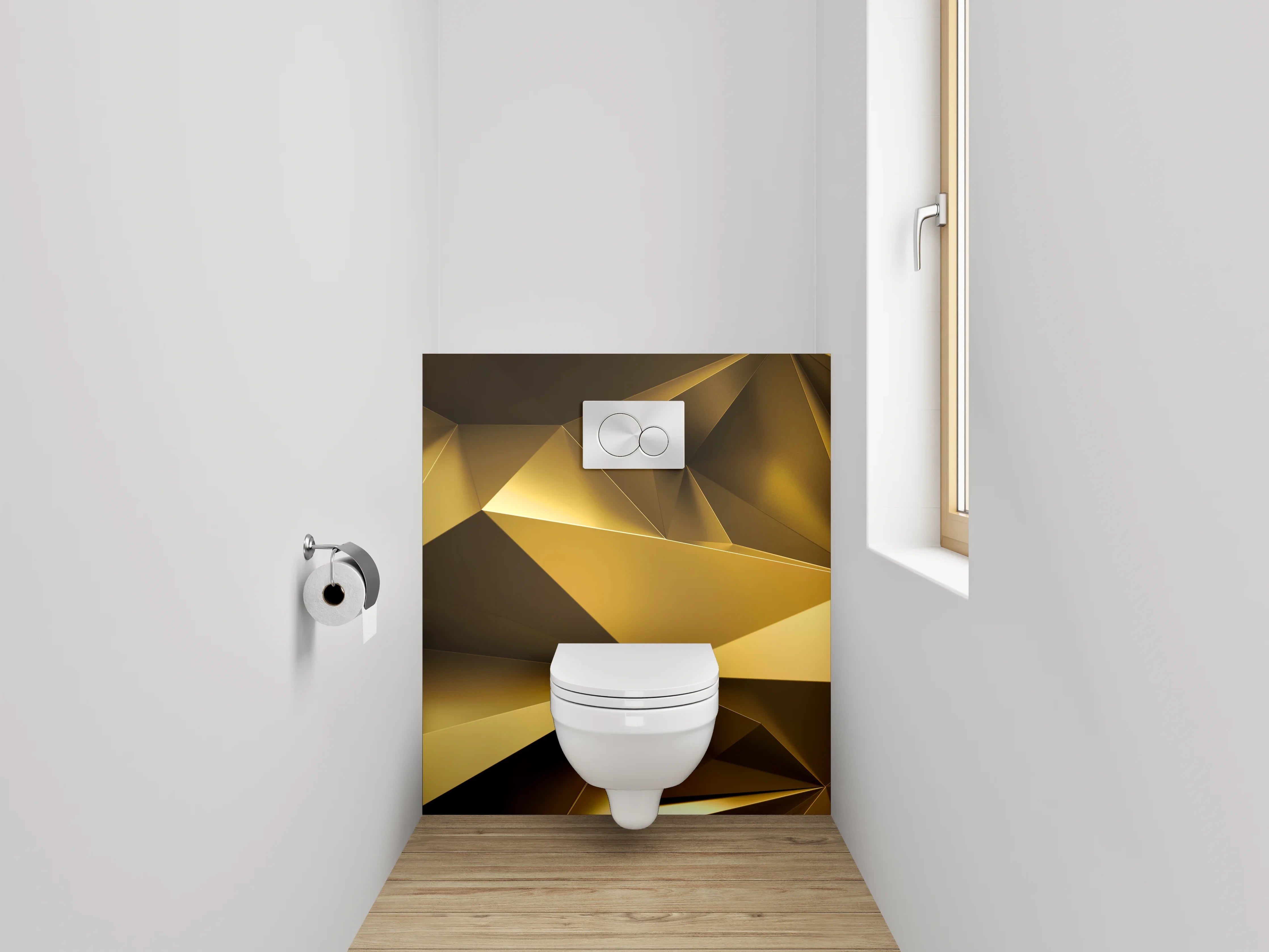WC-Rückwand - Goldene 3D Polygon Abstraktion