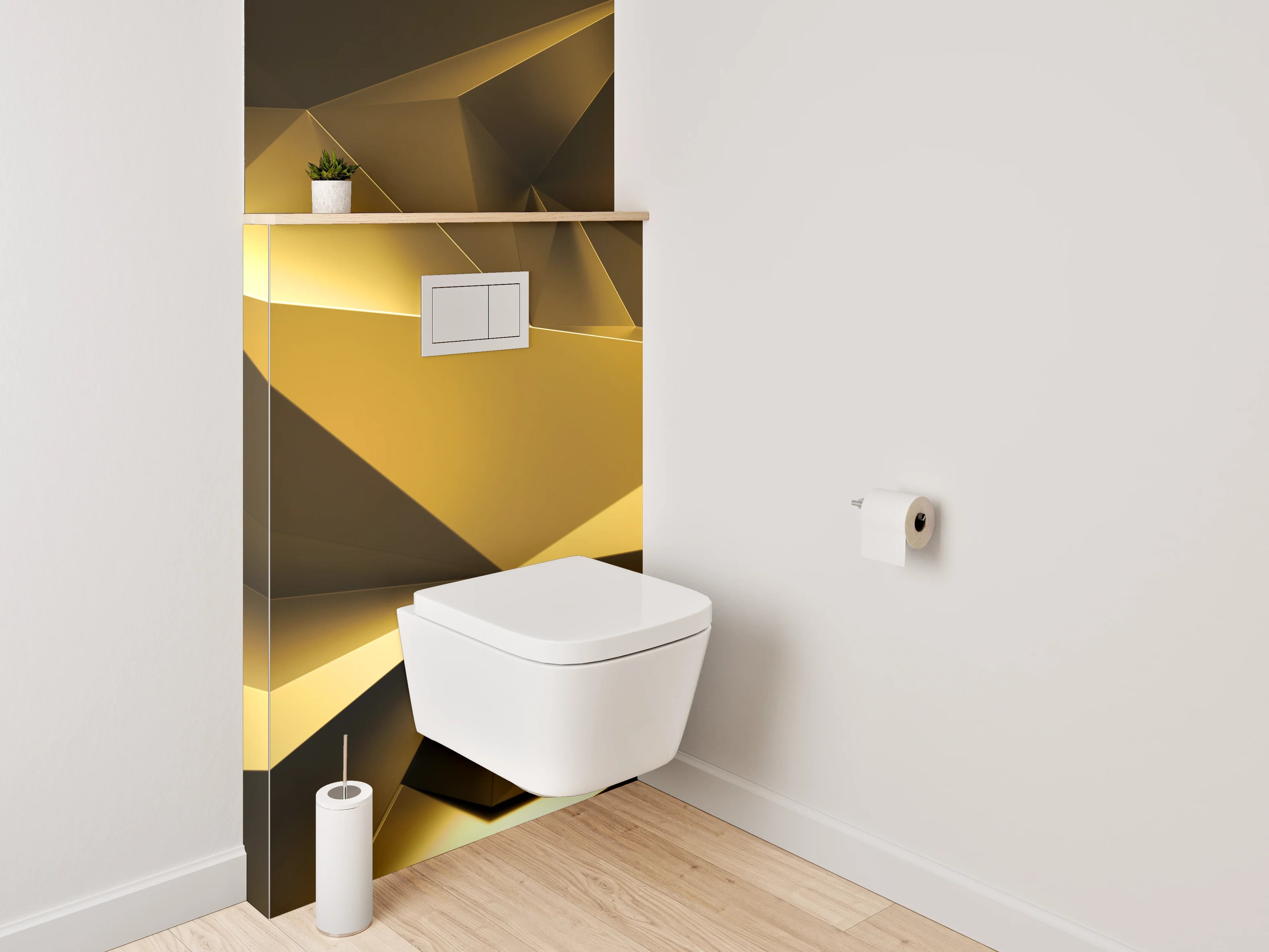 WC-Rückwand - Goldene 3D Polygon Abstraktion