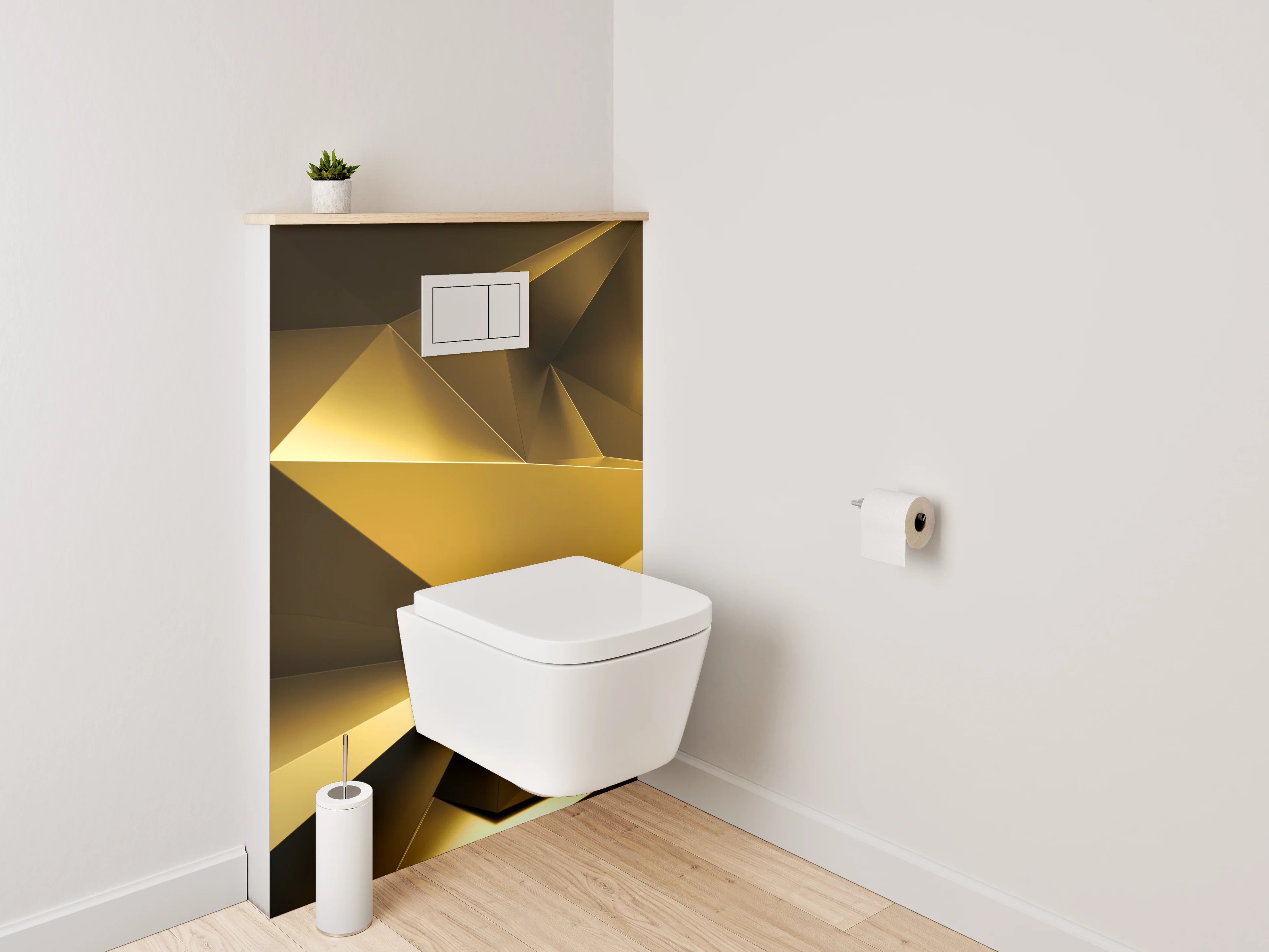 WC-Rückwand - Goldene 3D Polygon Abstraktion
