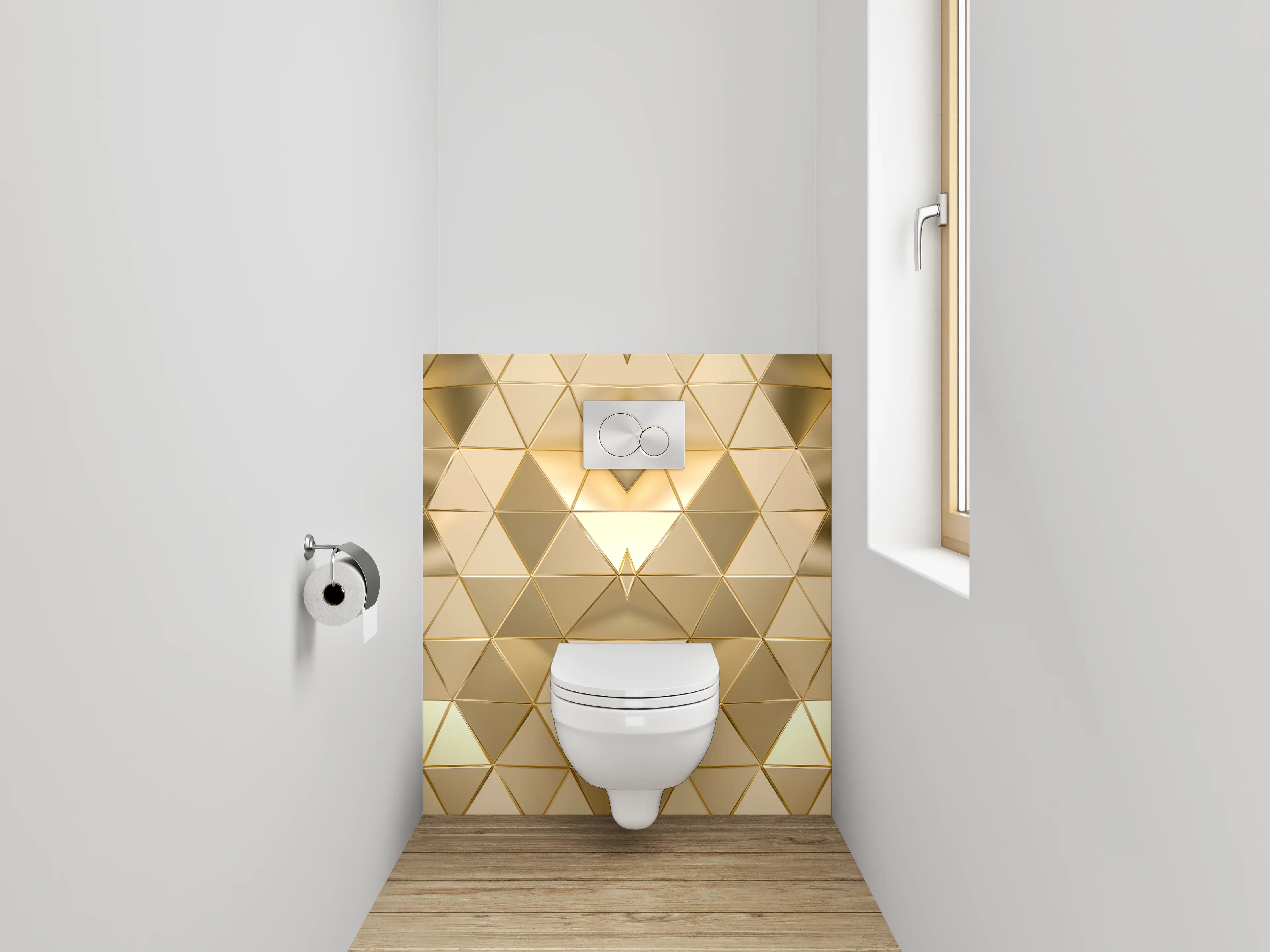 WC-Rückwand - Goldene 3D-Pyramiden Muster Tapete