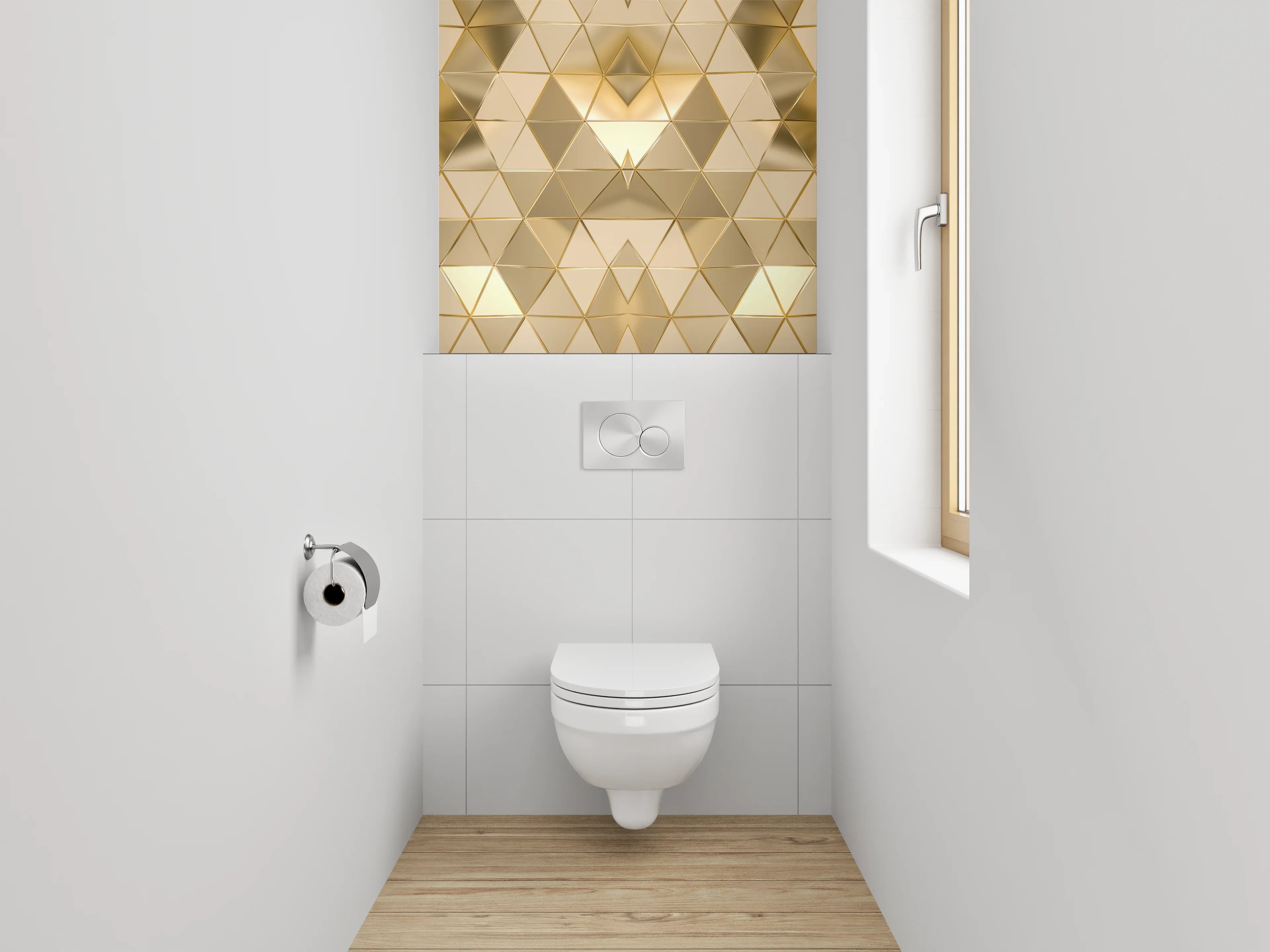WC-Rückwand - Goldene 3D-Pyramiden Muster Tapete