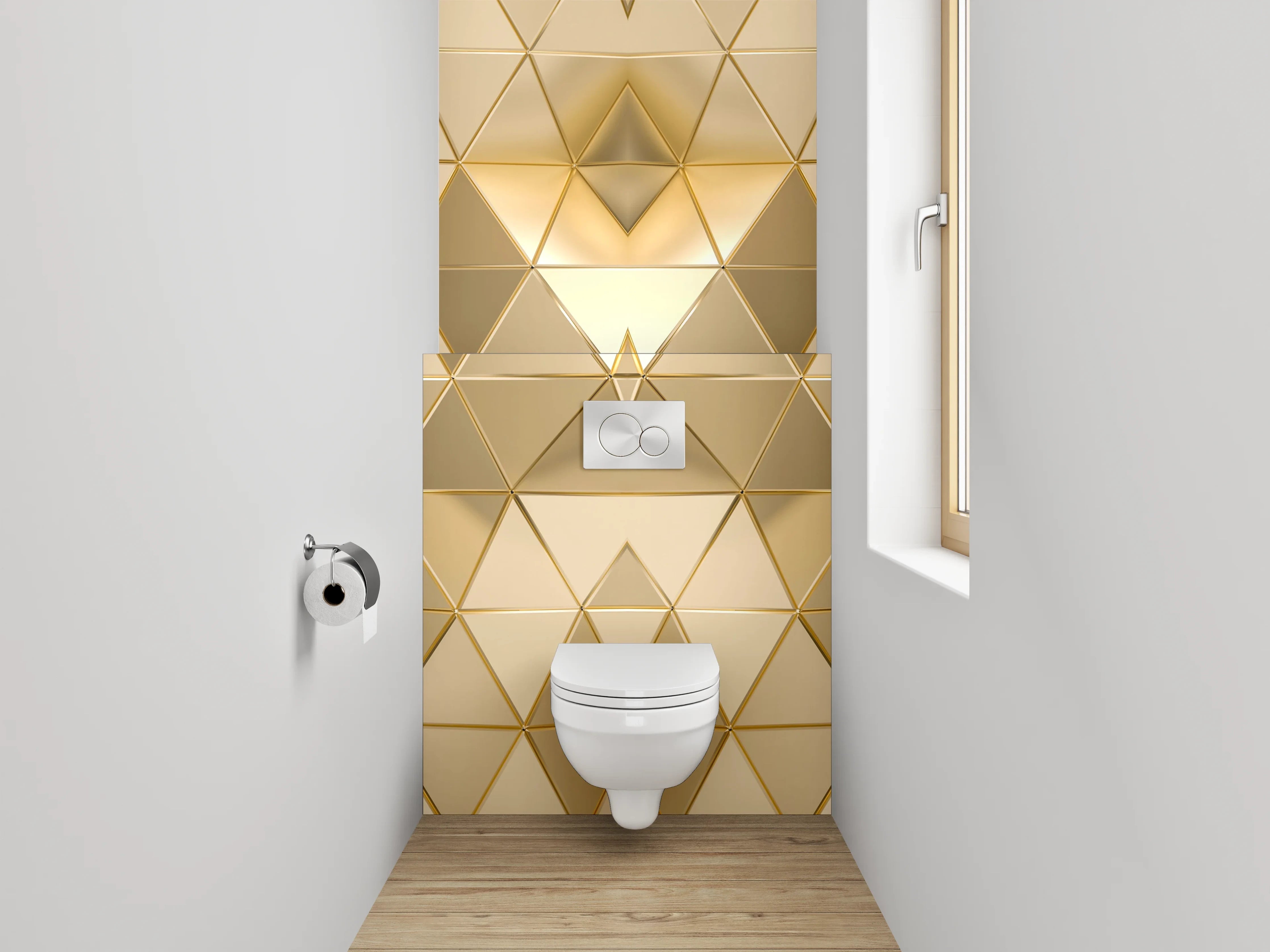 WC-Rückwand - Goldene 3D-Pyramiden Muster Tapete
