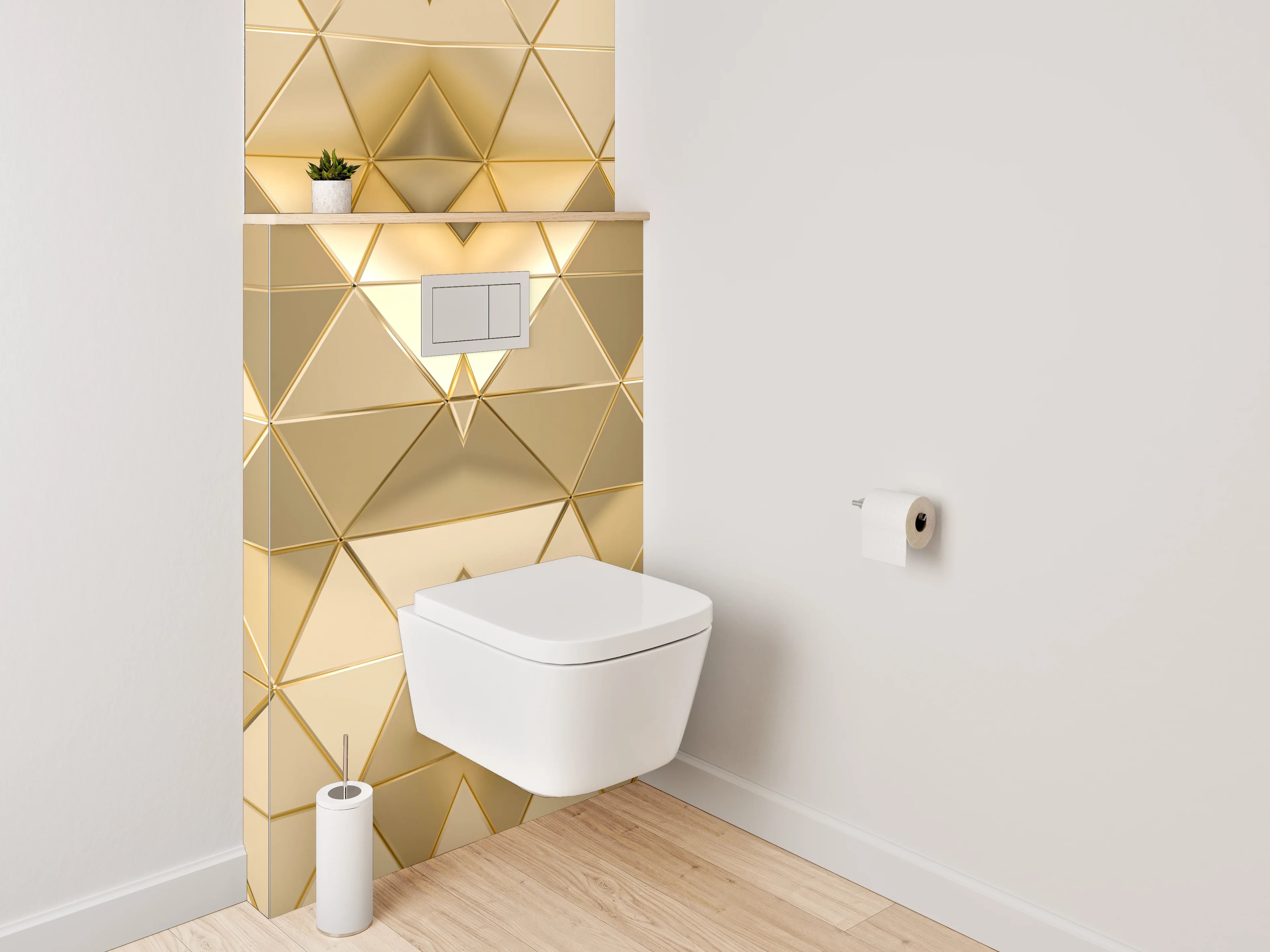 WC-Rückwand - Goldene 3D-Pyramiden Muster Tapete
