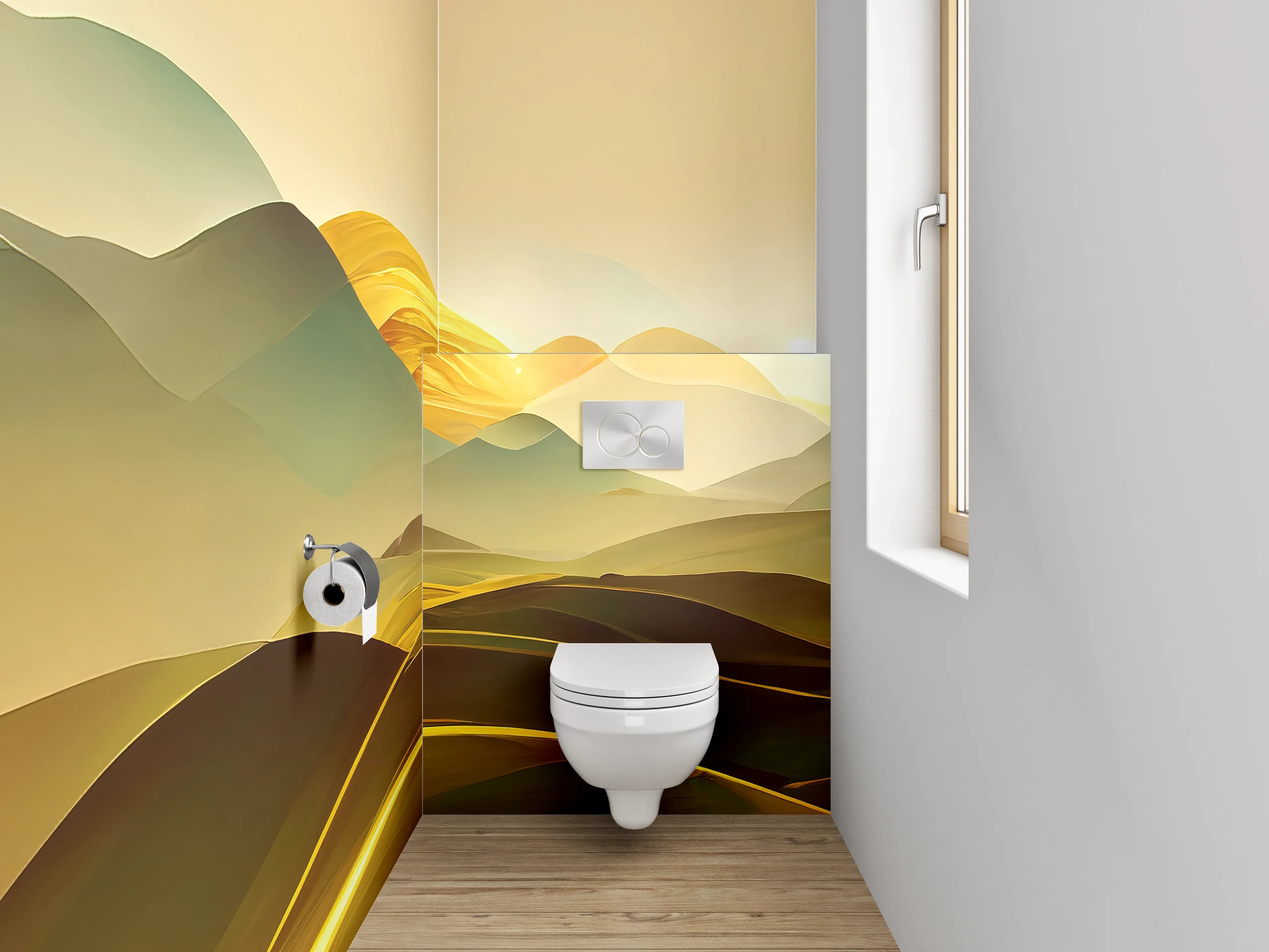 WC-Rückwand - Goldene Abstrakte Landschaft