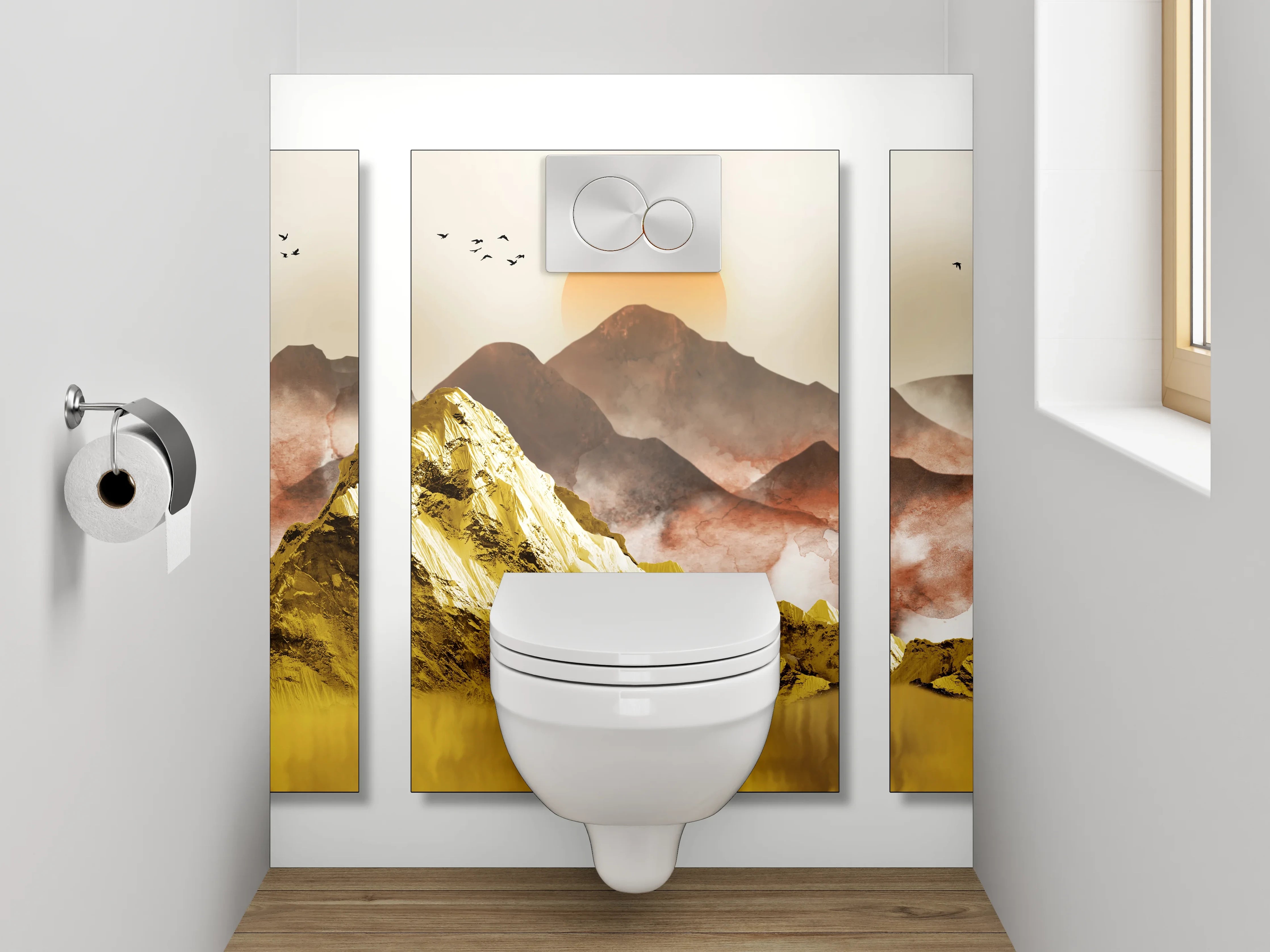 WC-Rückwand - Goldene Berglandschaft Sonnenuntergang Wandbild