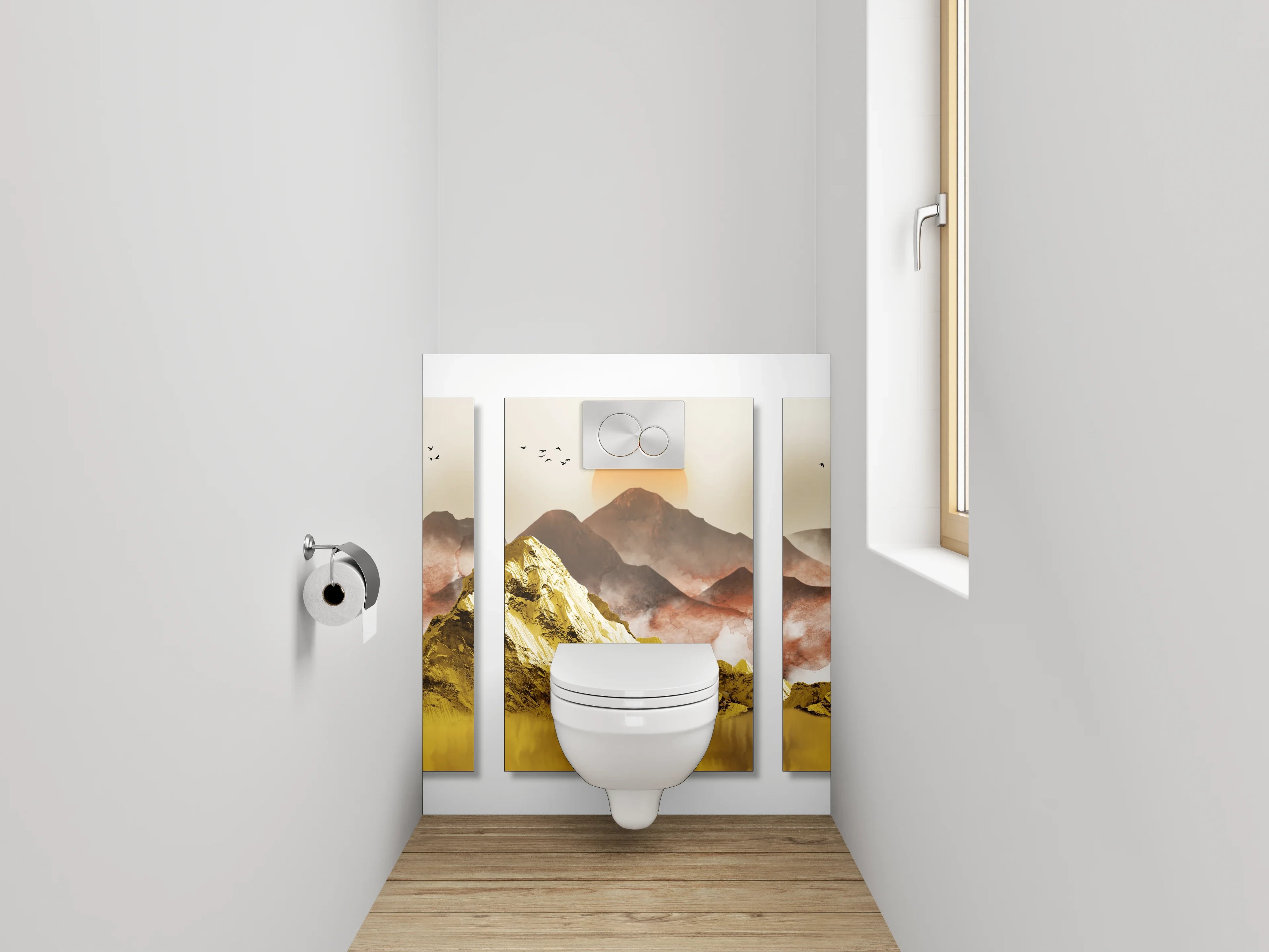 WC-Rückwand - Goldene Berglandschaft Sonnenuntergang Wandbild