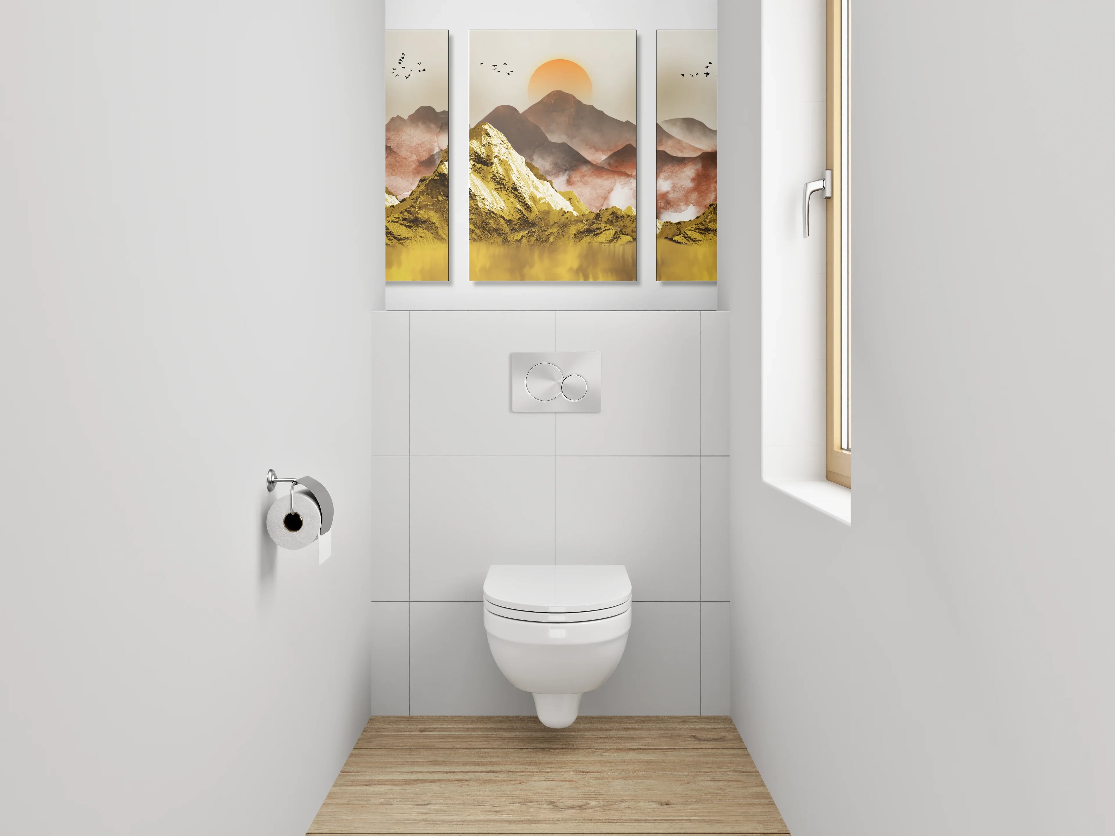 WC-Rückwand - Goldene Berglandschaft Sonnenuntergang Wandbild