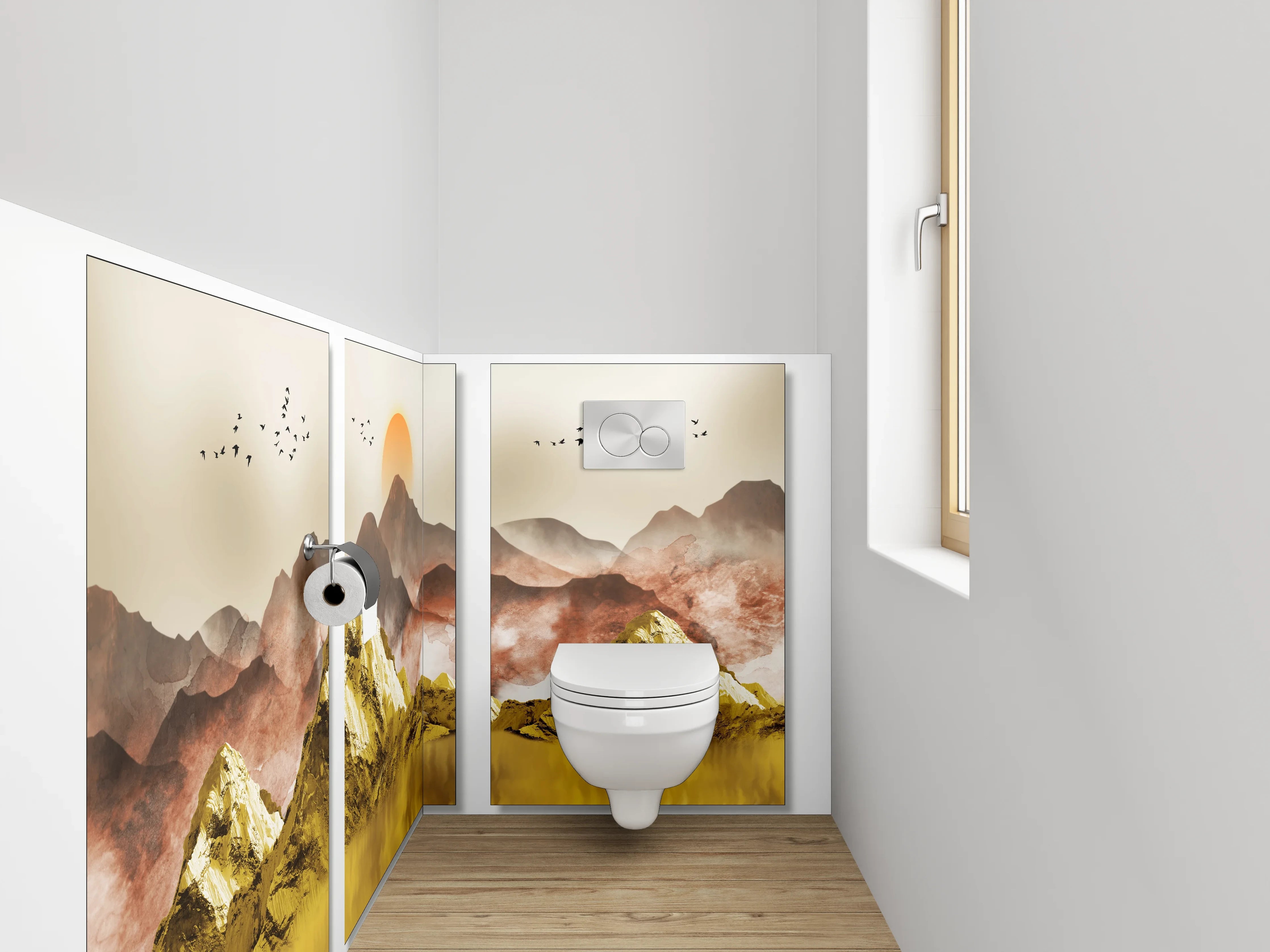 WC-Rückwand - Goldene Berglandschaft Sonnenuntergang Wandbild
