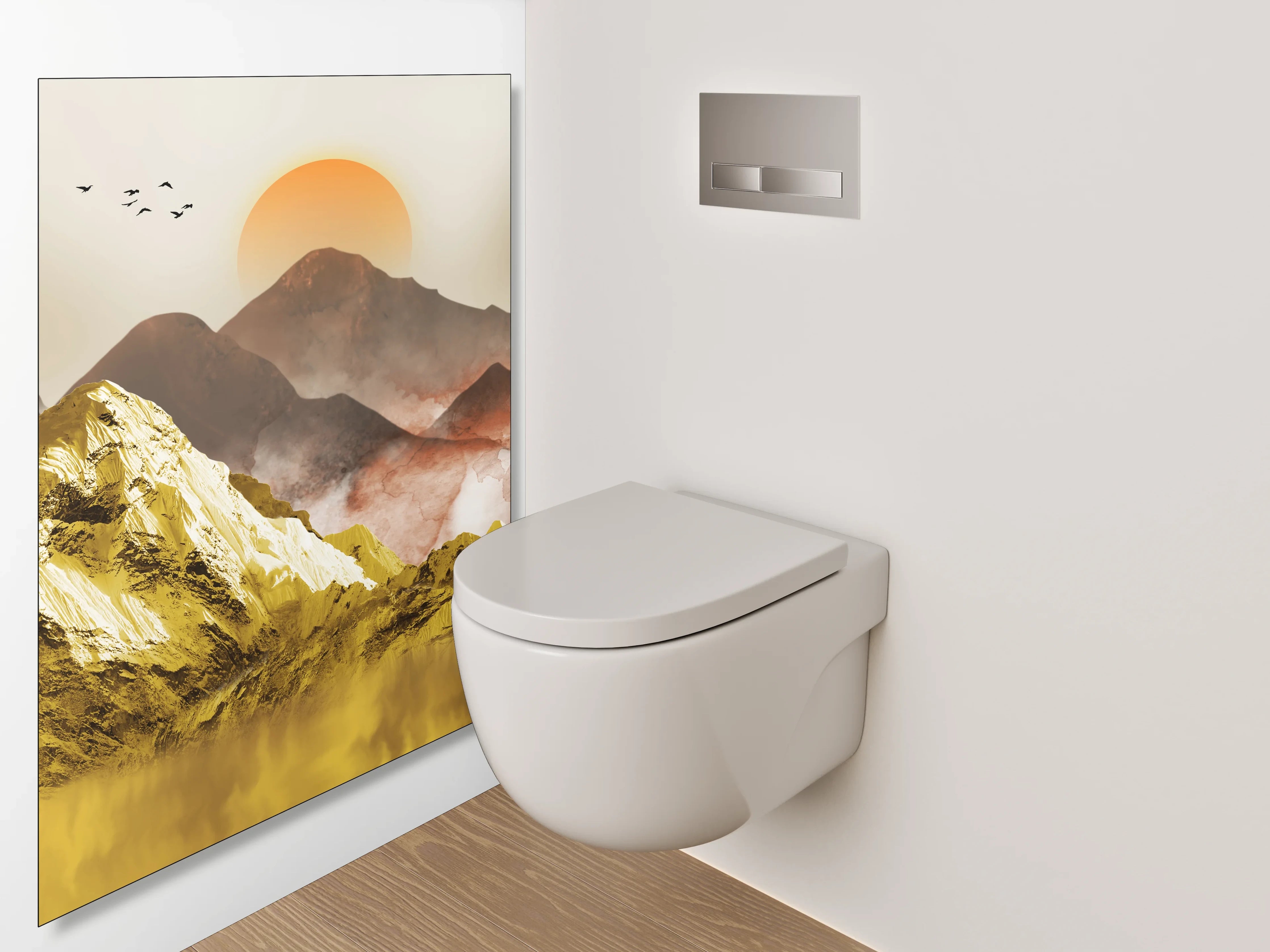 WC-Rückwand - Goldene Berglandschaft Sonnenuntergang Wandbild