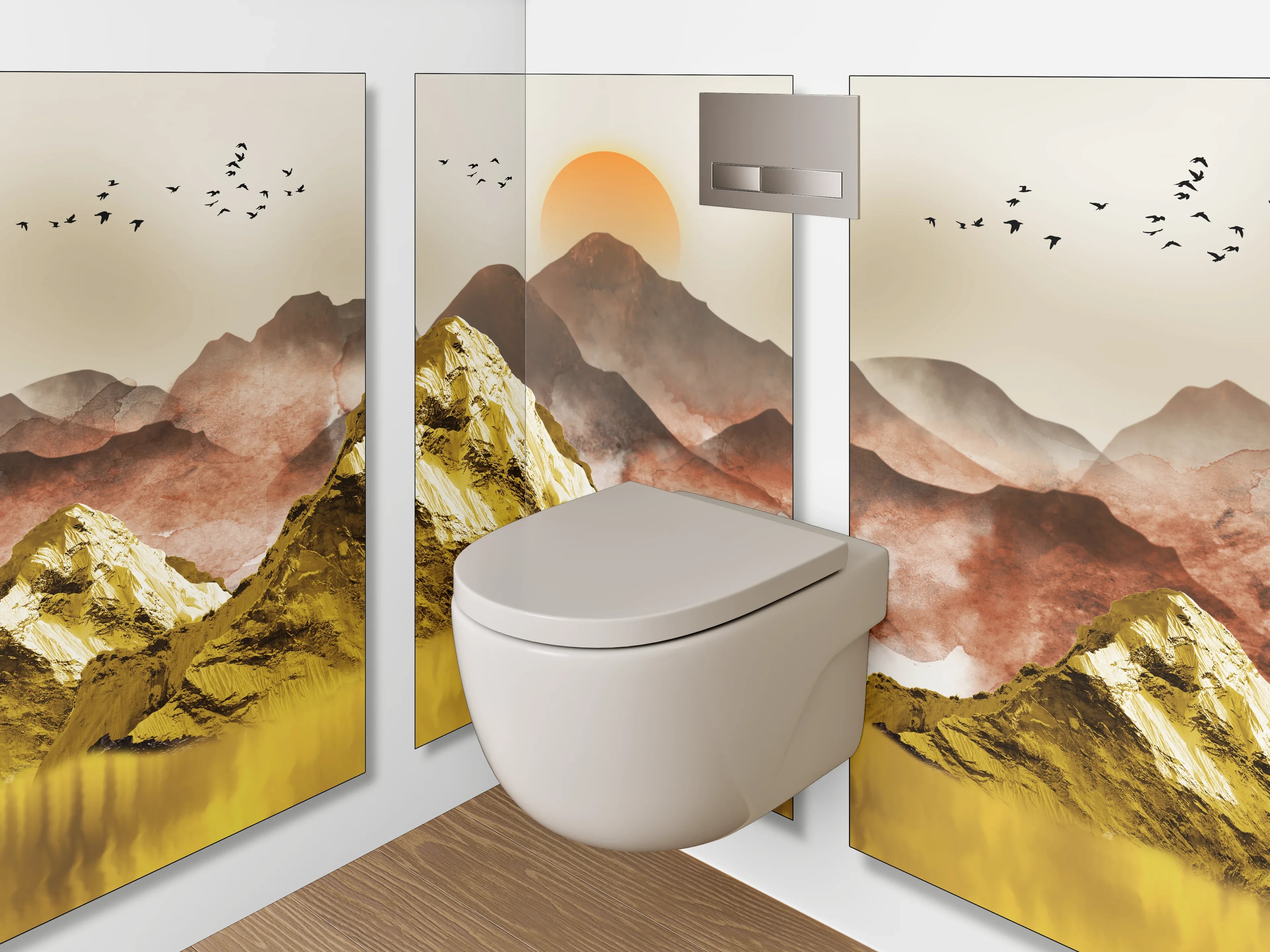 WC-Rückwand - Goldene Berglandschaft Sonnenuntergang Wandbild