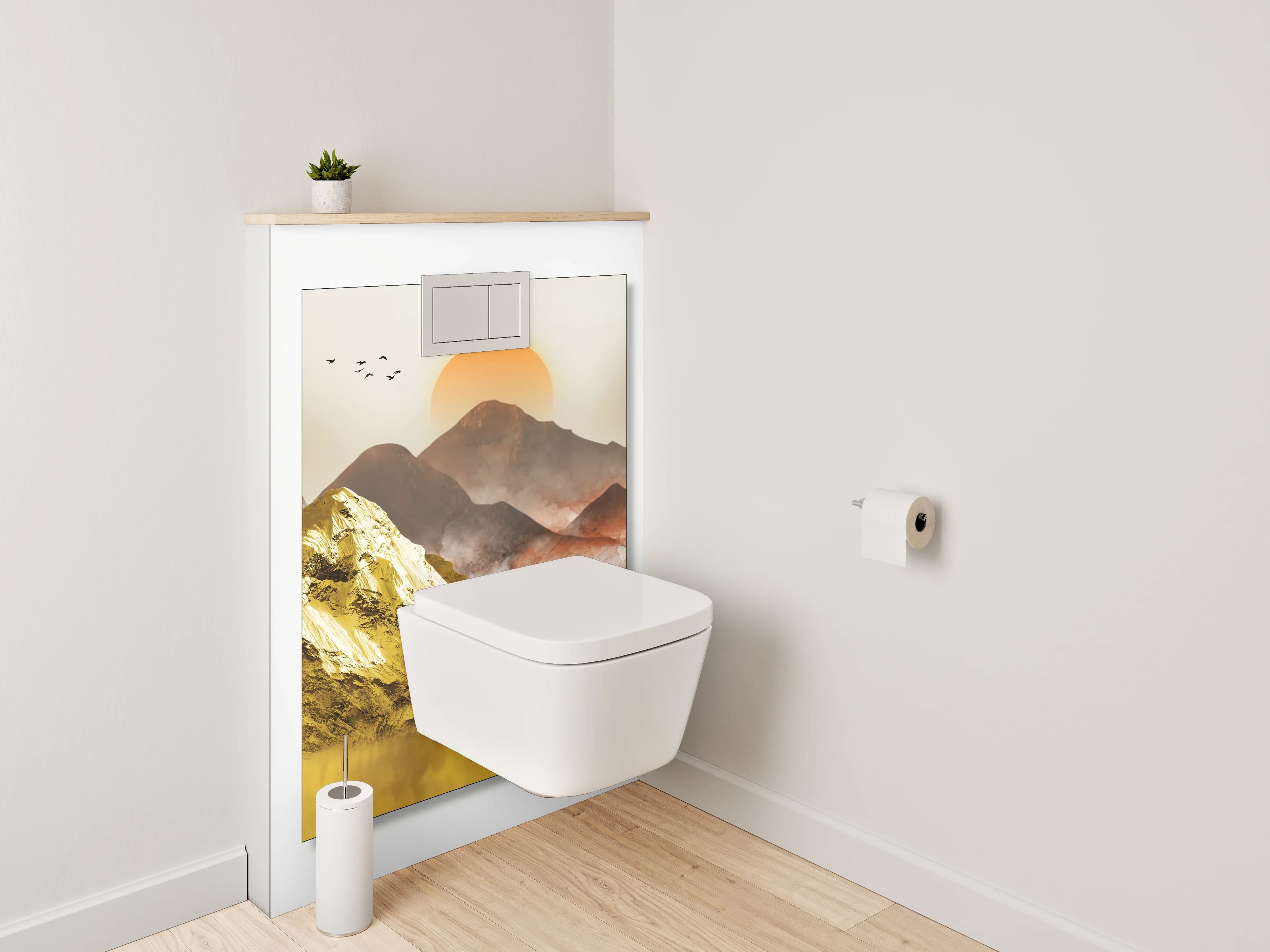 WC-Rückwand - Goldene Berglandschaft Sonnenuntergang Wandbild