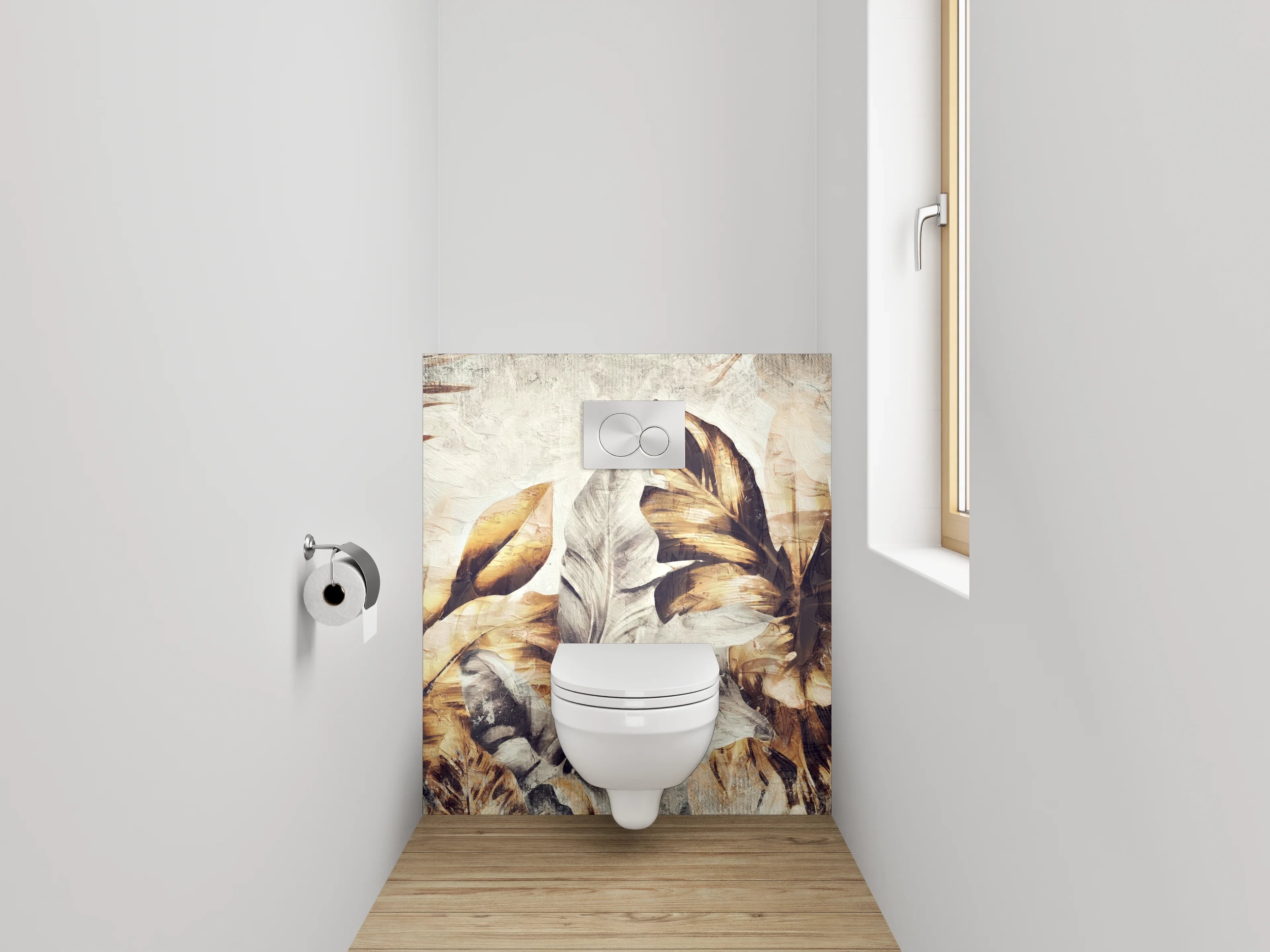 WC-Rückwand - Goldene Blätter Kunst Aquarell