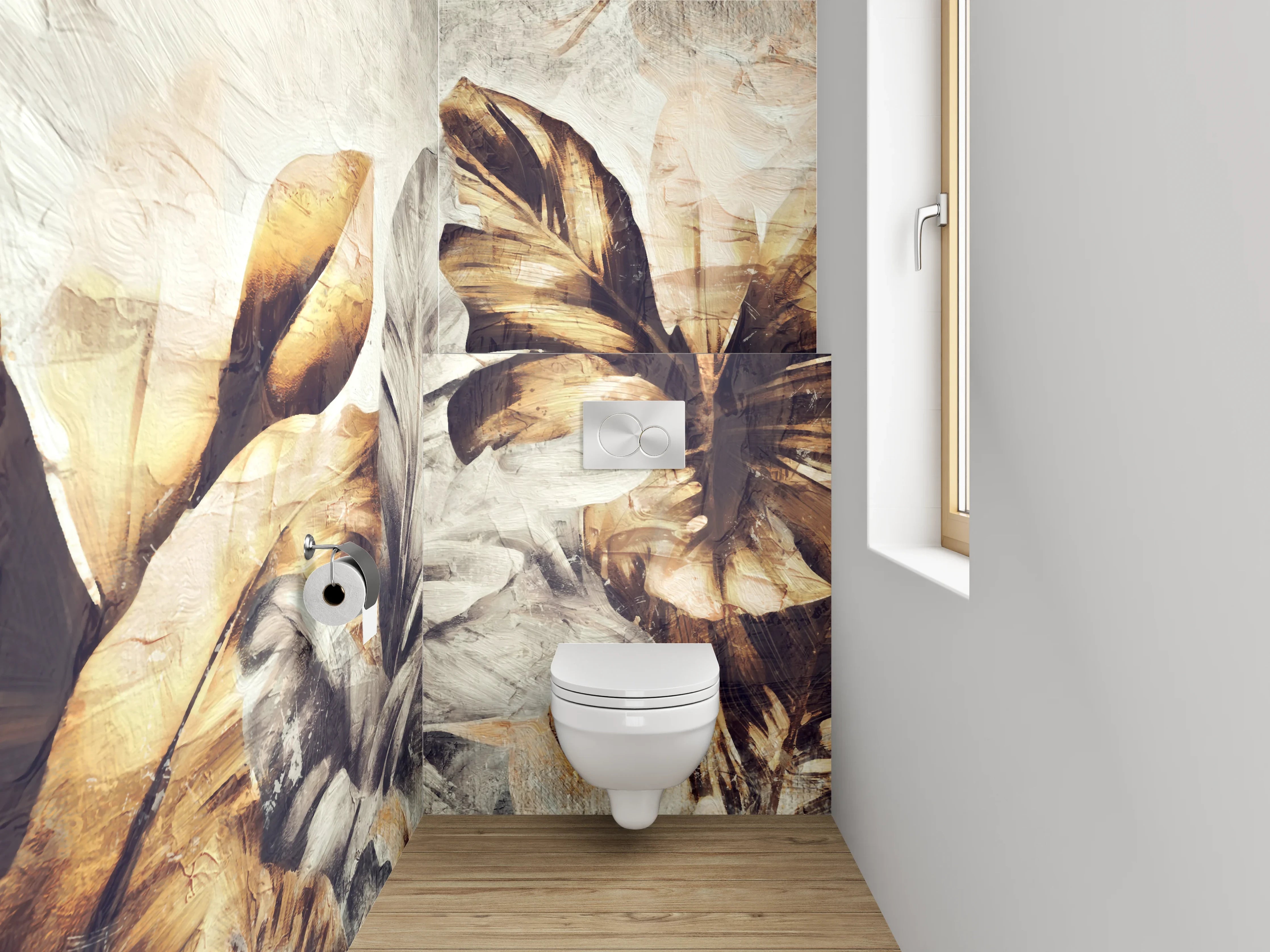 WC-Rückwand - Goldene Blätter Kunst Aquarell