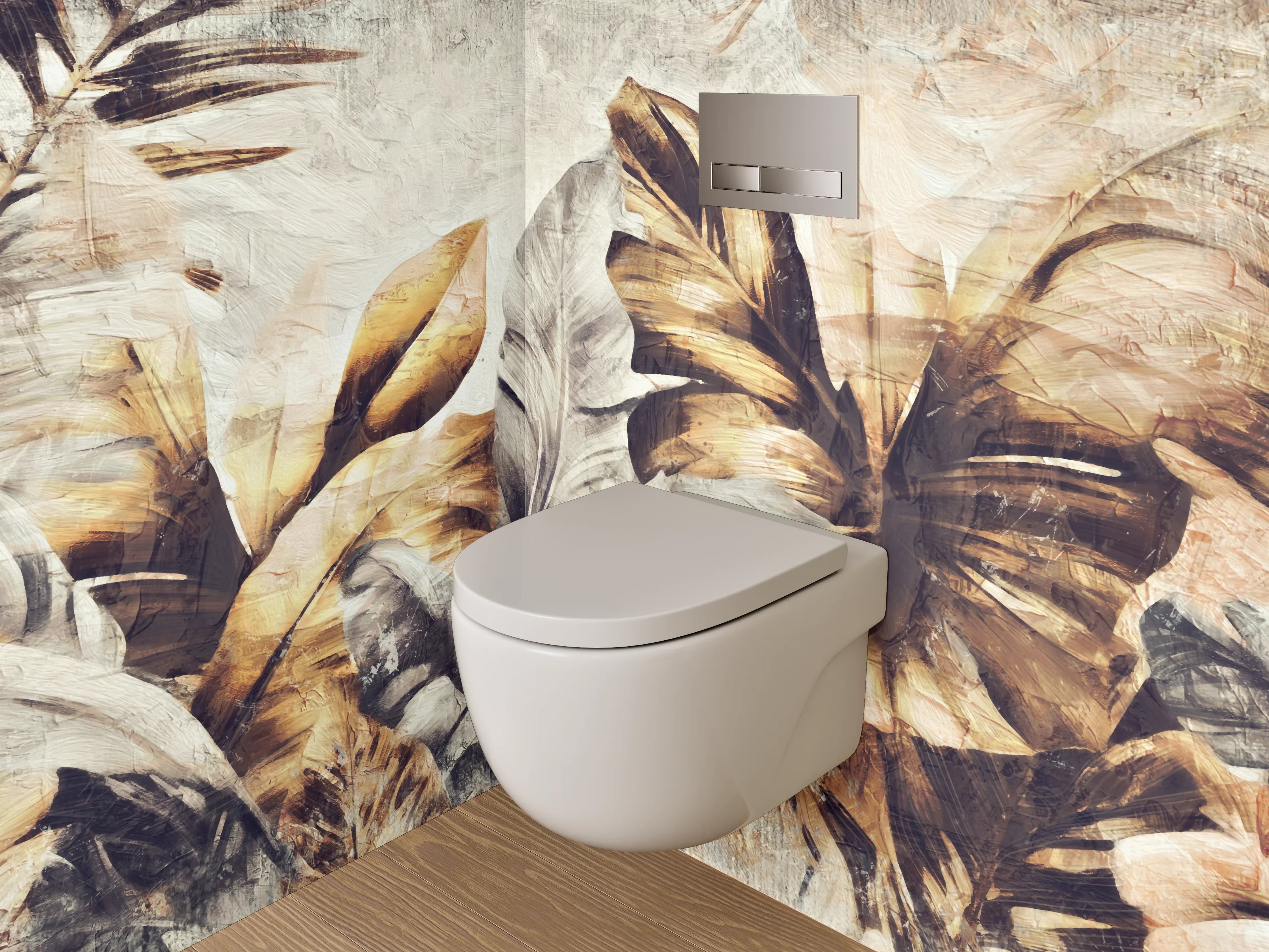 WC-Rückwand - Goldene Blätter Kunst Aquarell
