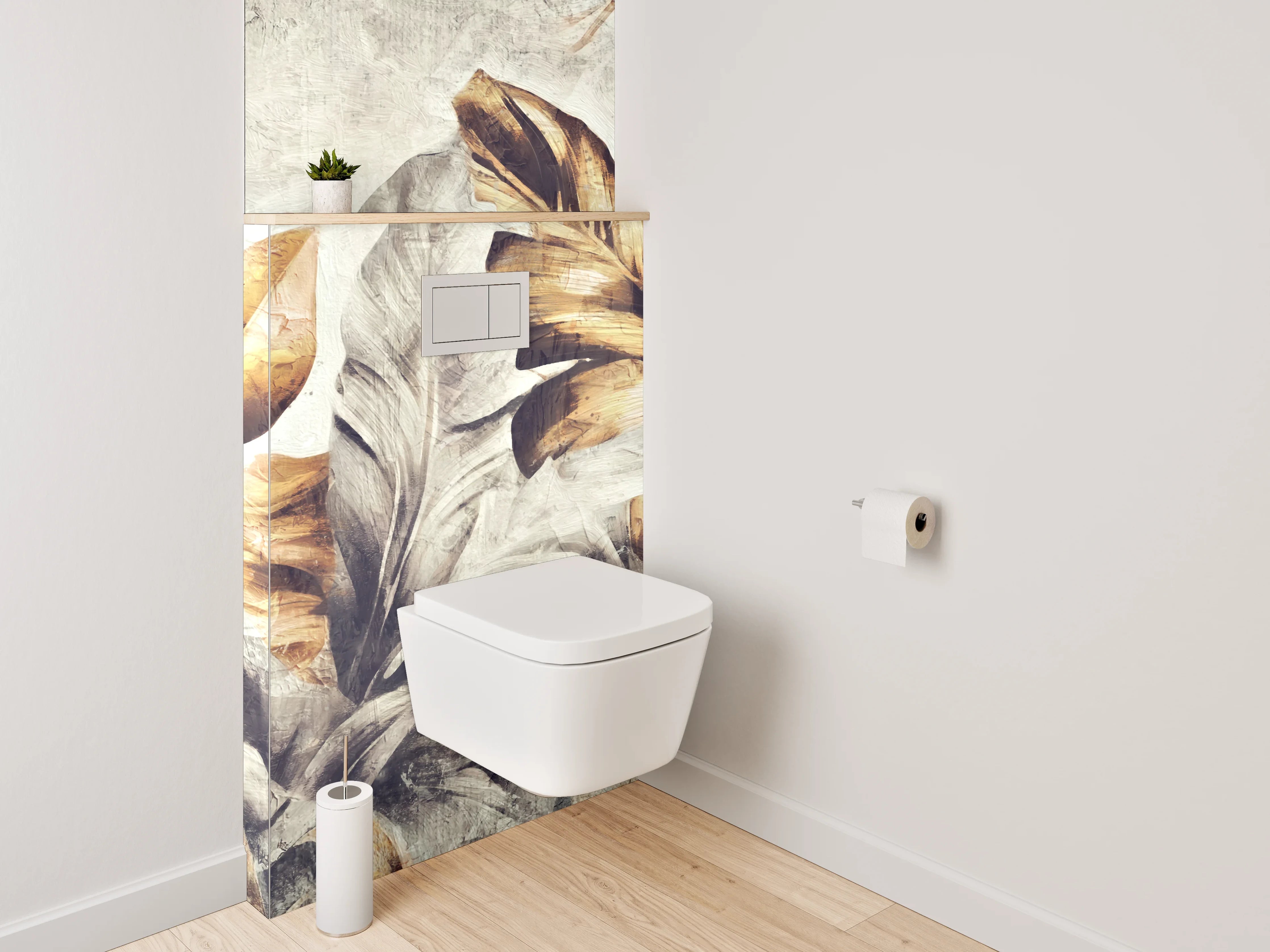 WC-Rückwand - Goldene Blätter Kunst Aquarell