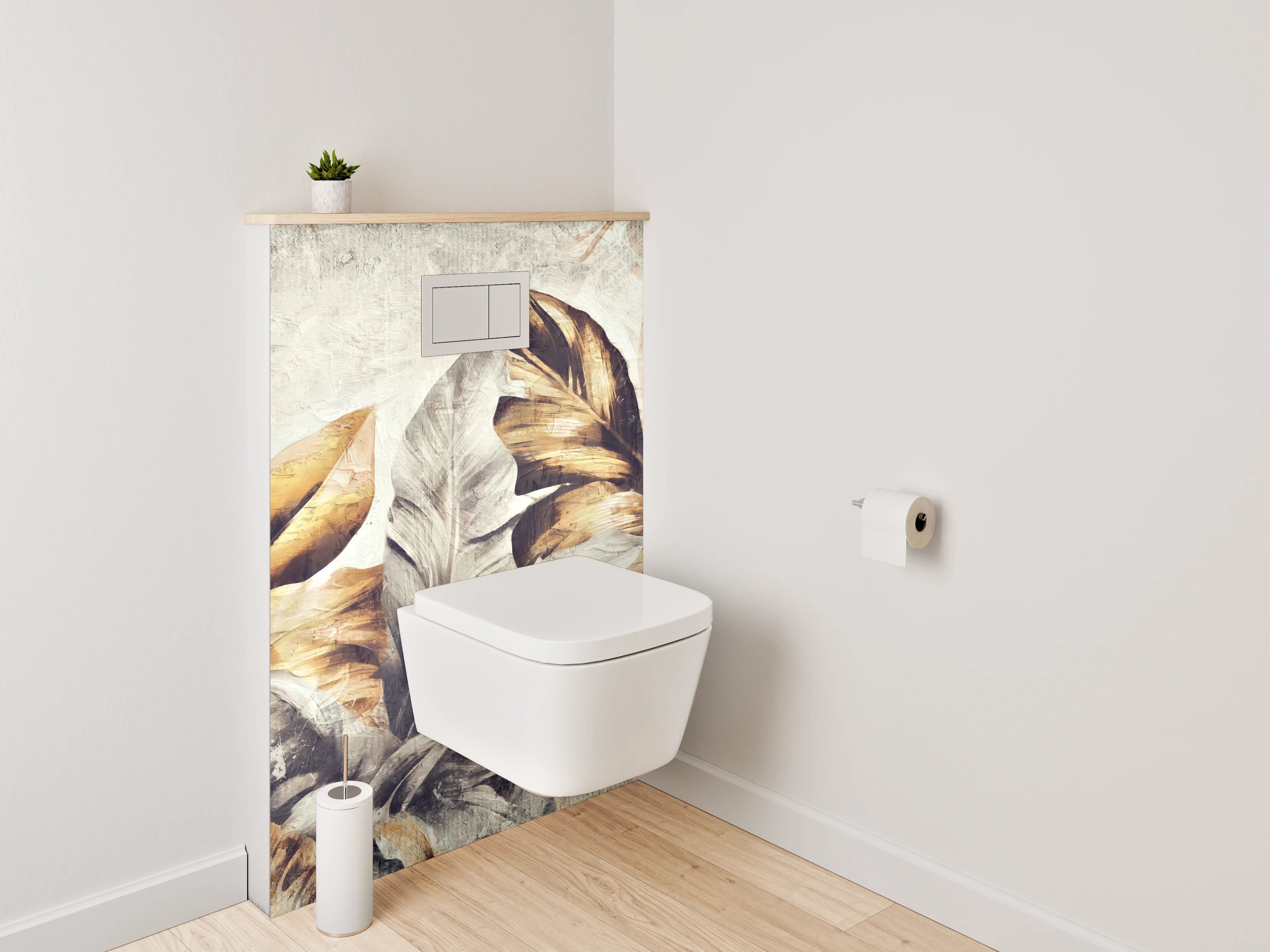 WC-Rückwand - Goldene Blätter Kunst Aquarell
