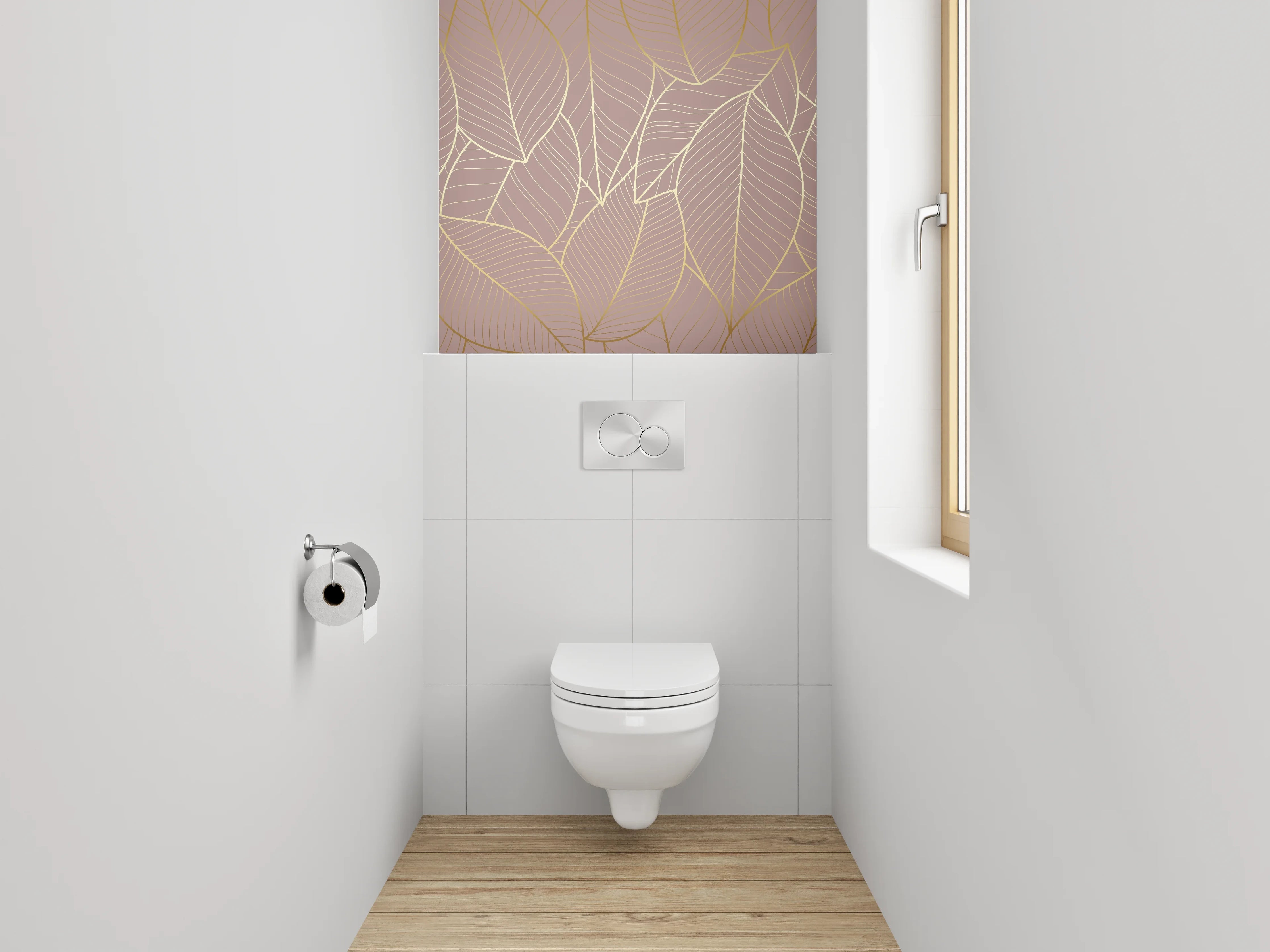 WC-Rückwand - Goldene Blätter Line Art Tapete