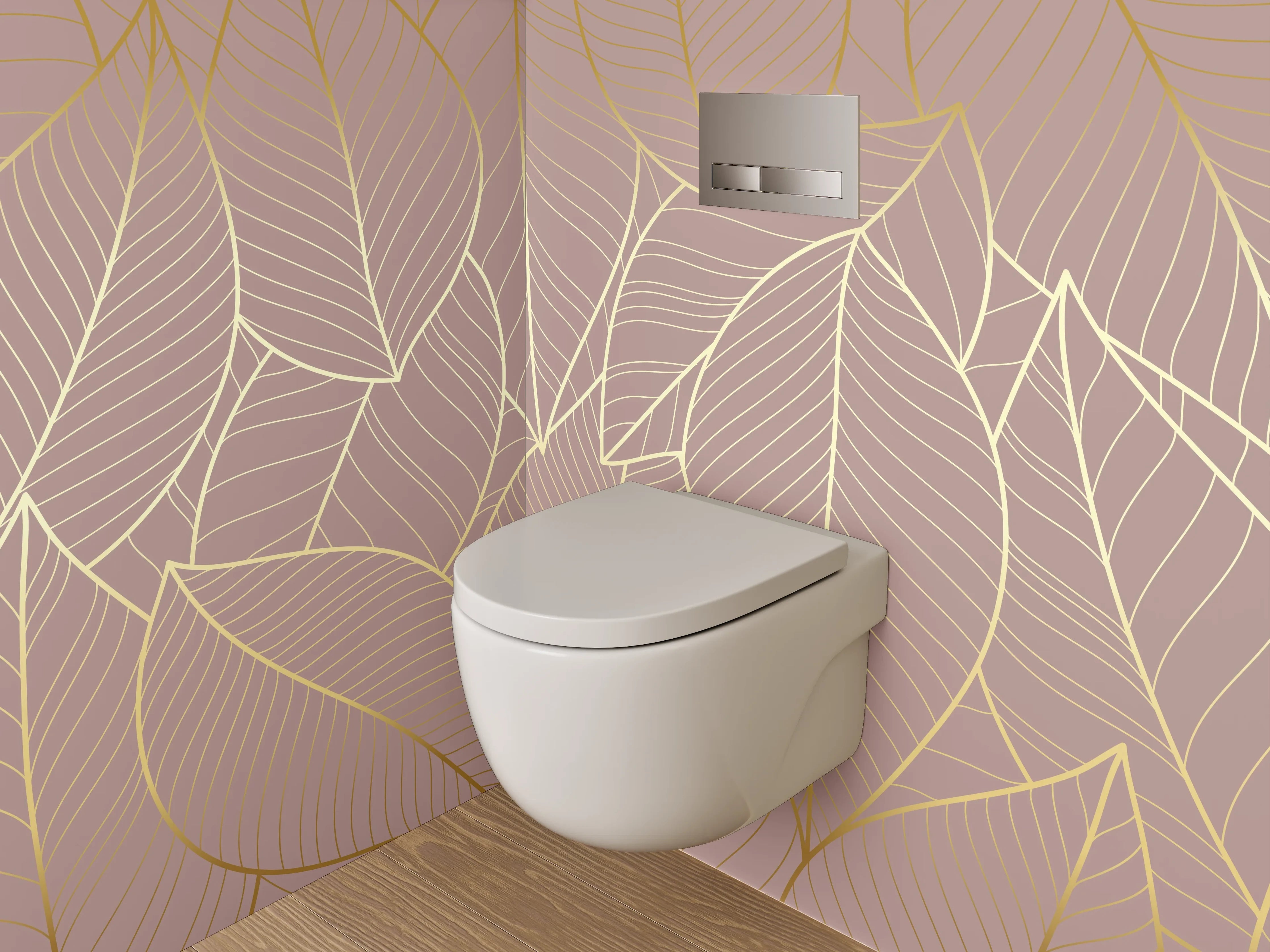 WC-Rückwand - Goldene Blätter Line Art Tapete