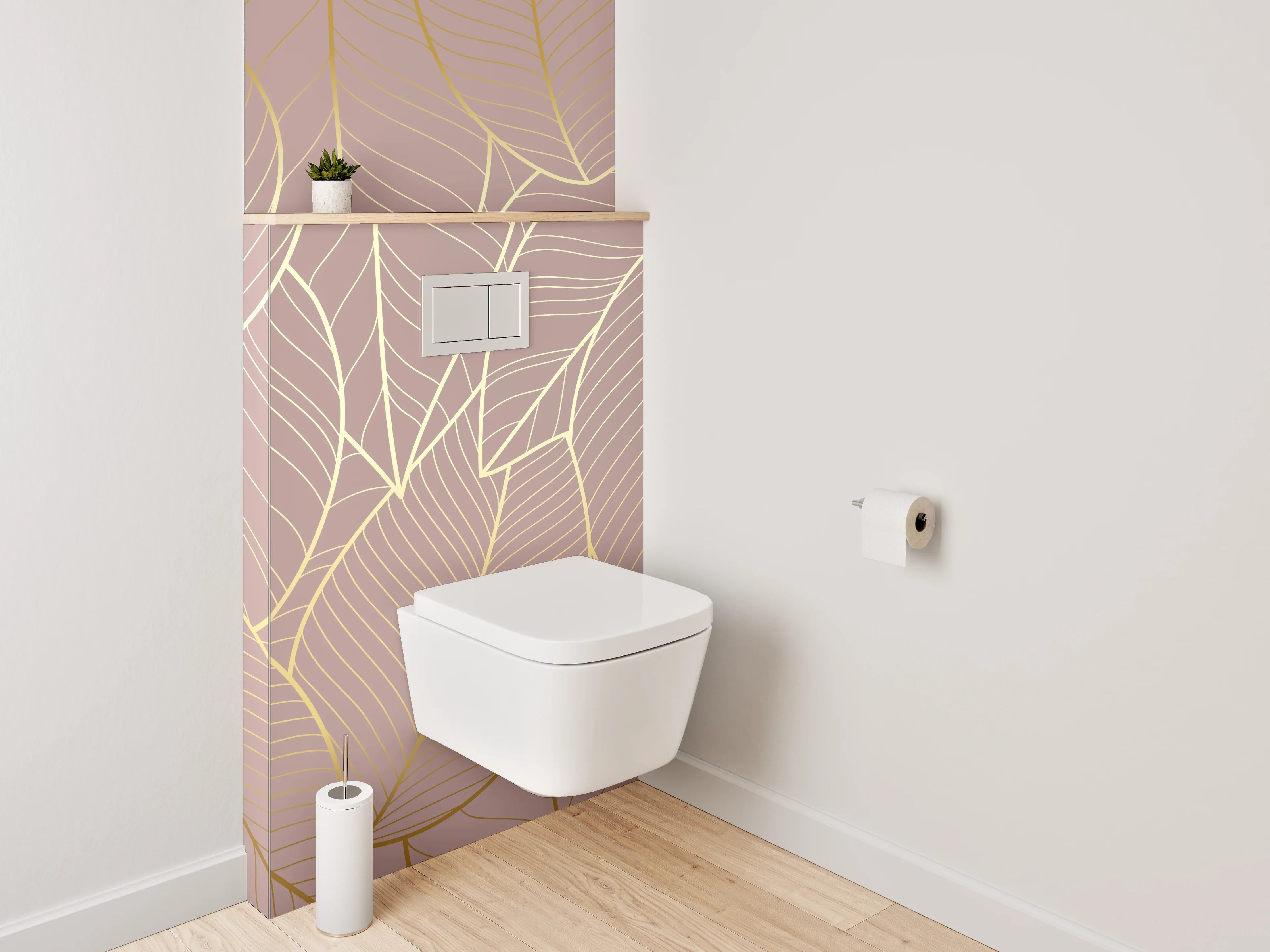 WC-Rückwand - Goldene Blätter Line Art Tapete