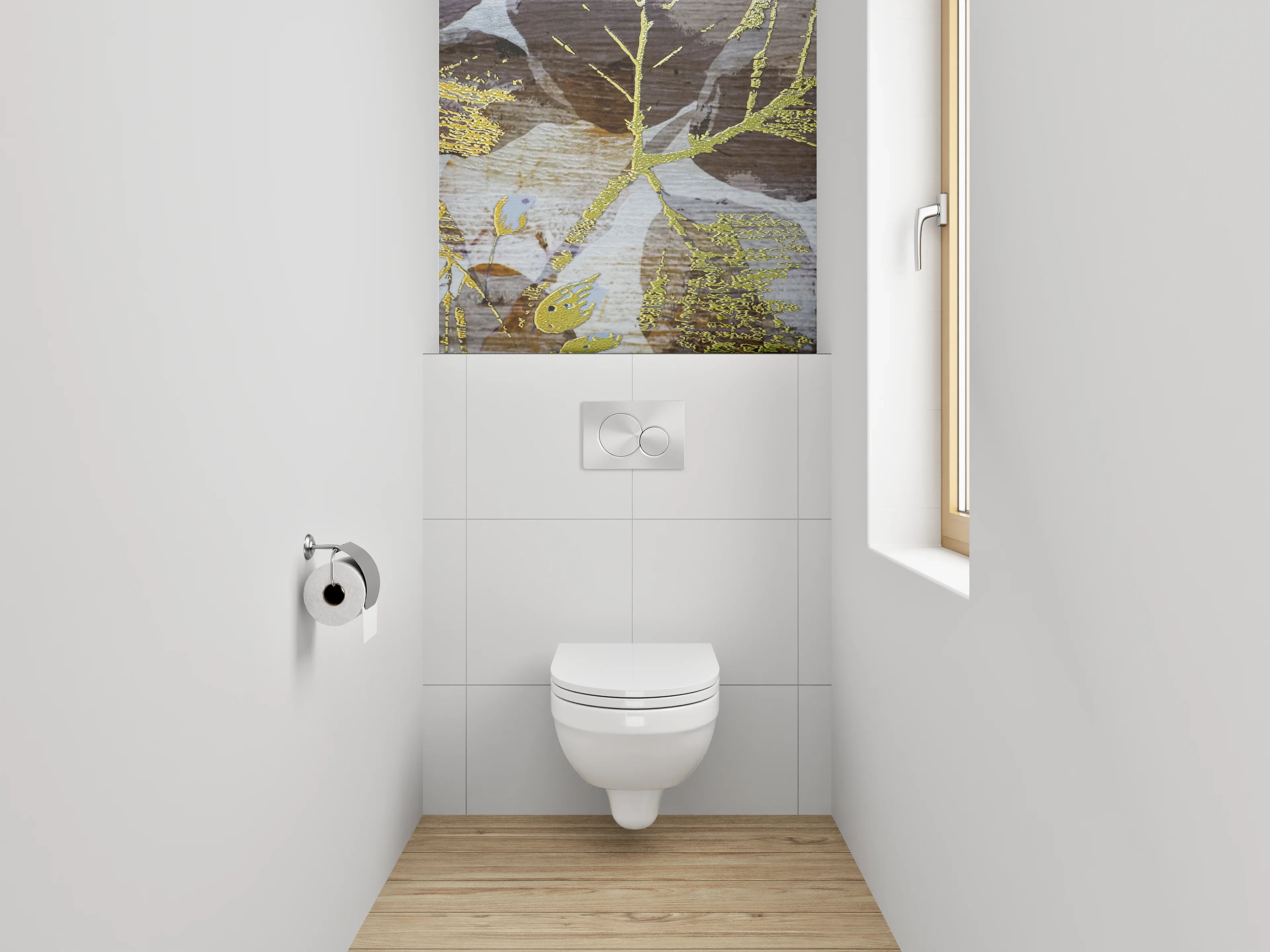 WC-Rückwand - Goldene Blätter auf Vintage Holz