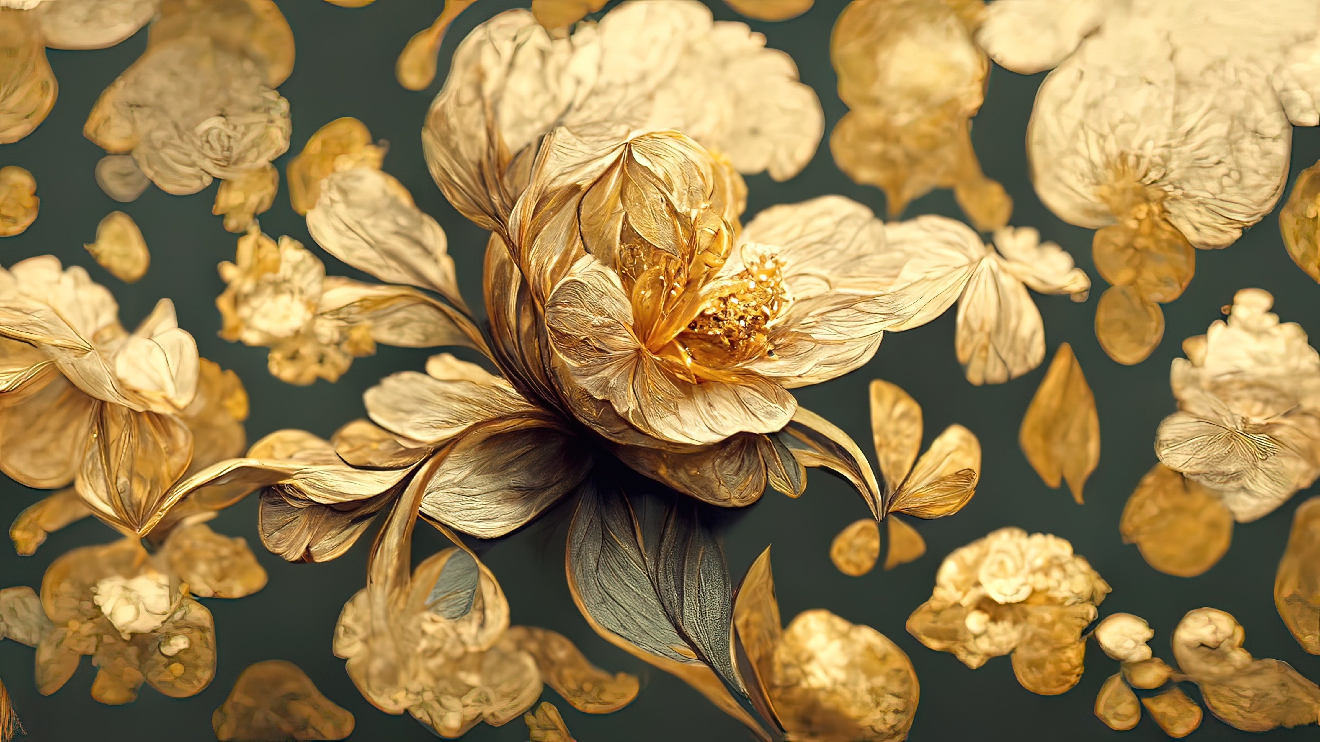 WC-Rückwand-Goldene Blütenkunst auf dunklem Grund