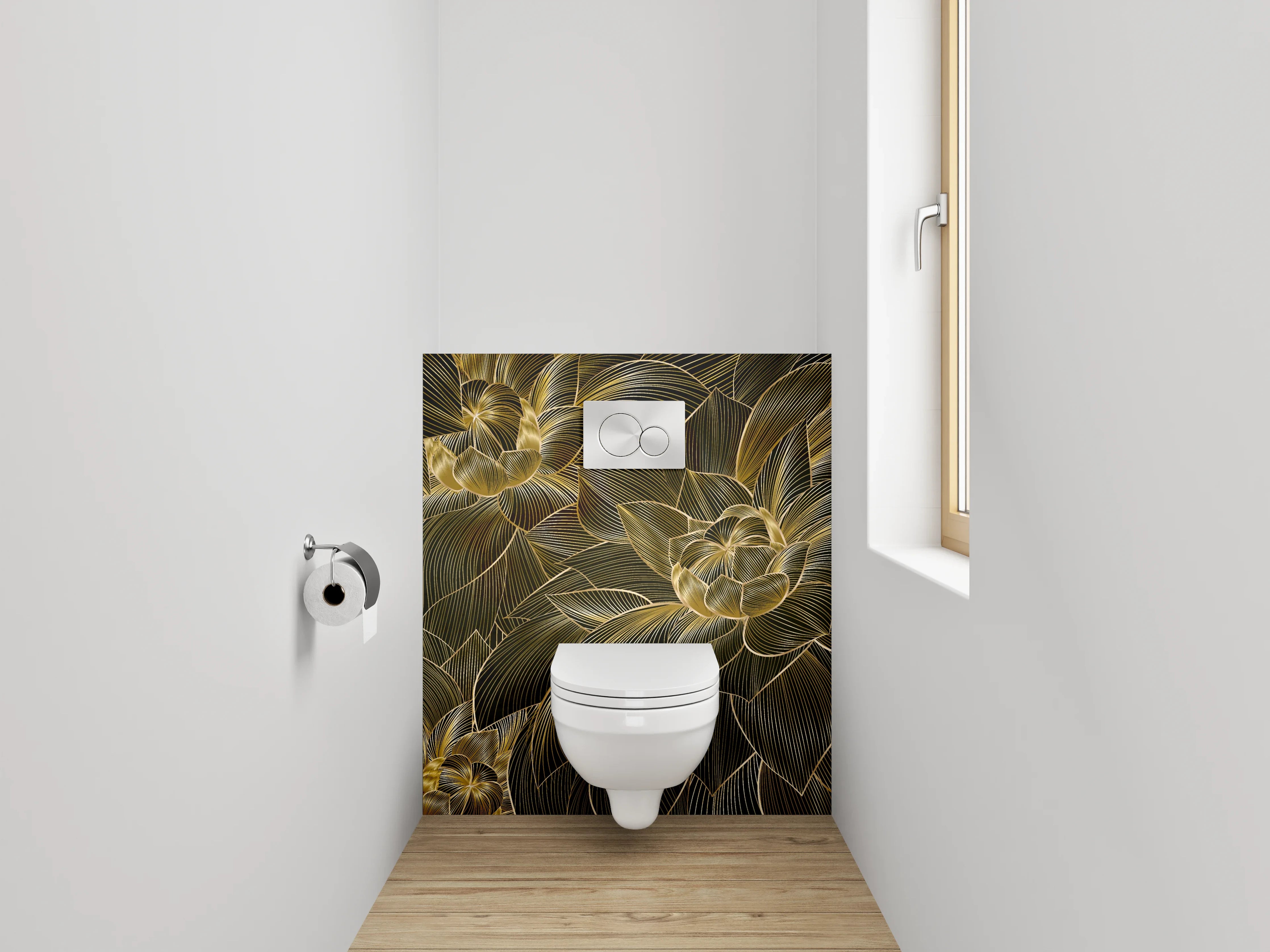 WC-Rückwand - Goldene Blumen Lineart Muster