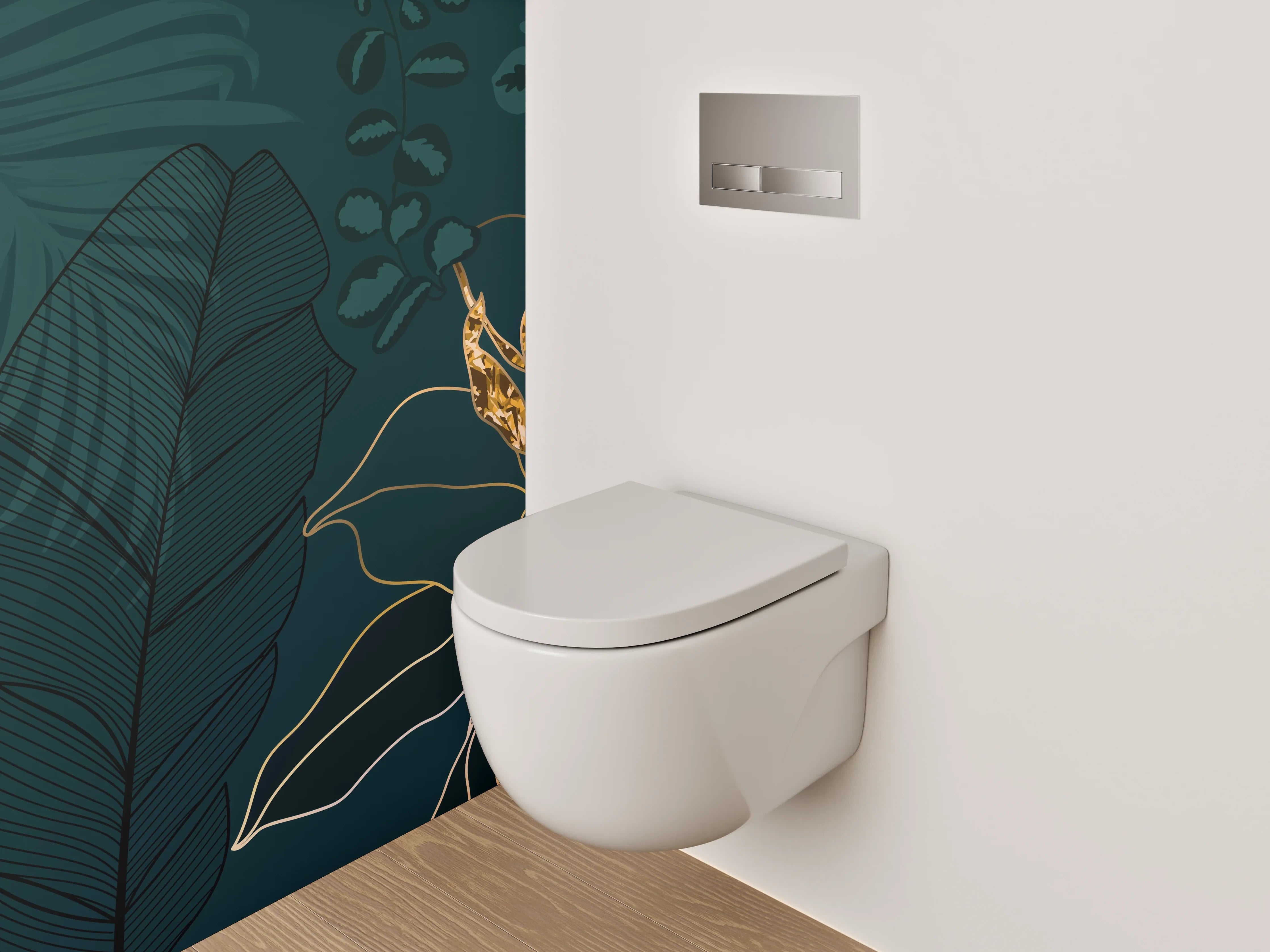 WC-Rückwand - Goldene Botanical Lineart auf Dunkelgrün