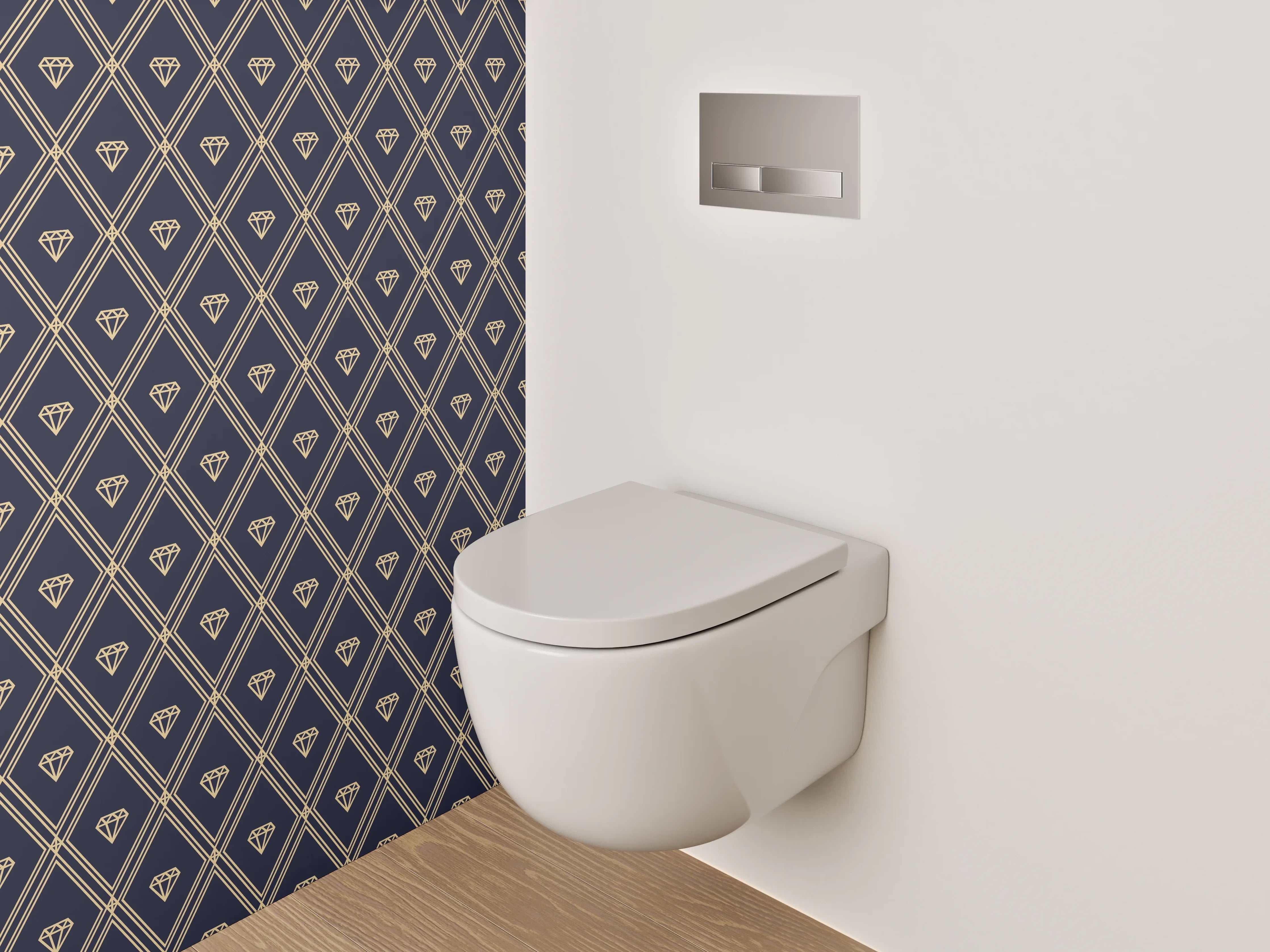 WC-Rückwand - Goldene Diamant-Muster Tapete Dunkelblau