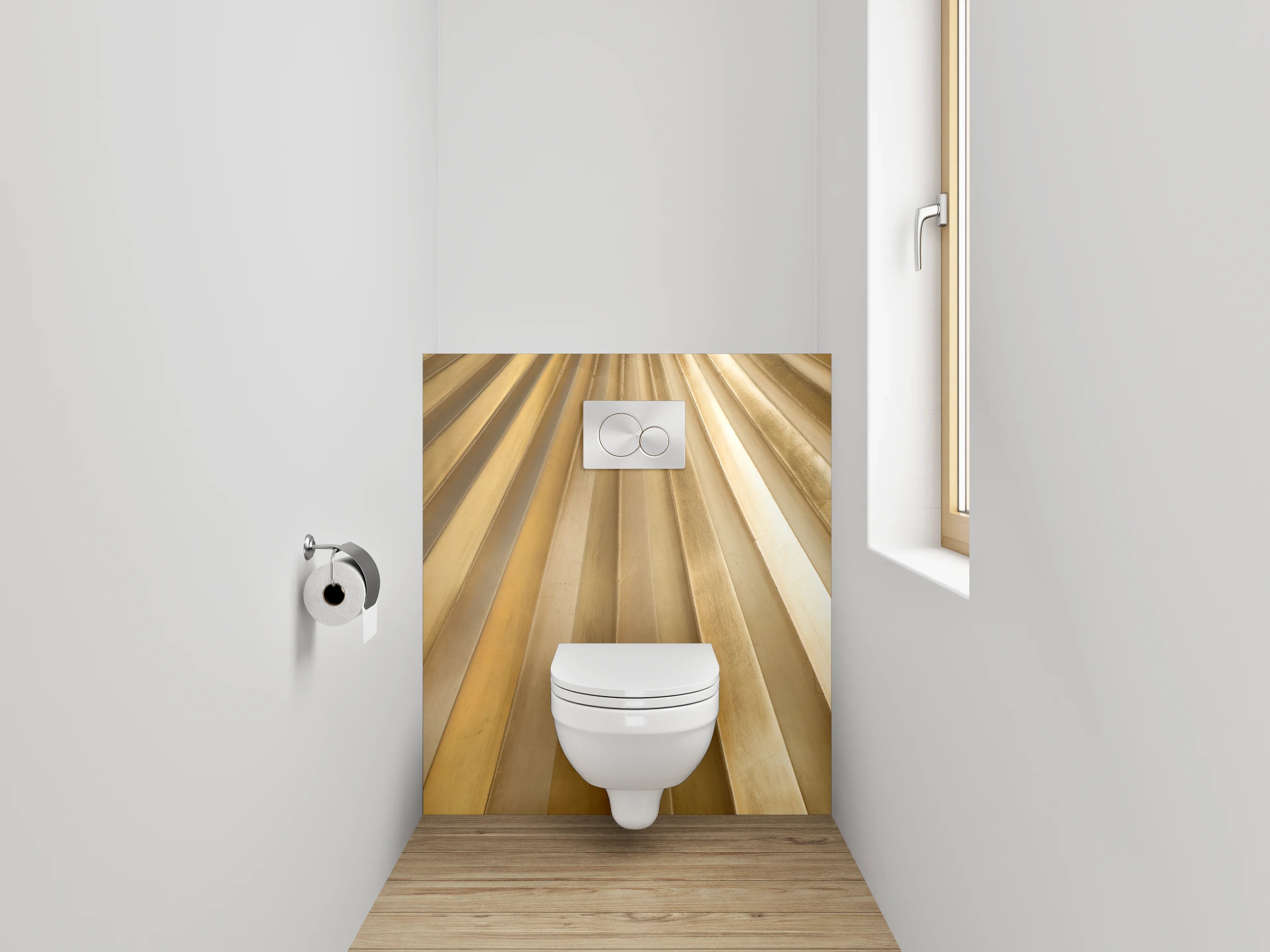 WC-Rückwand - Goldene Fächerstruktur Metallic