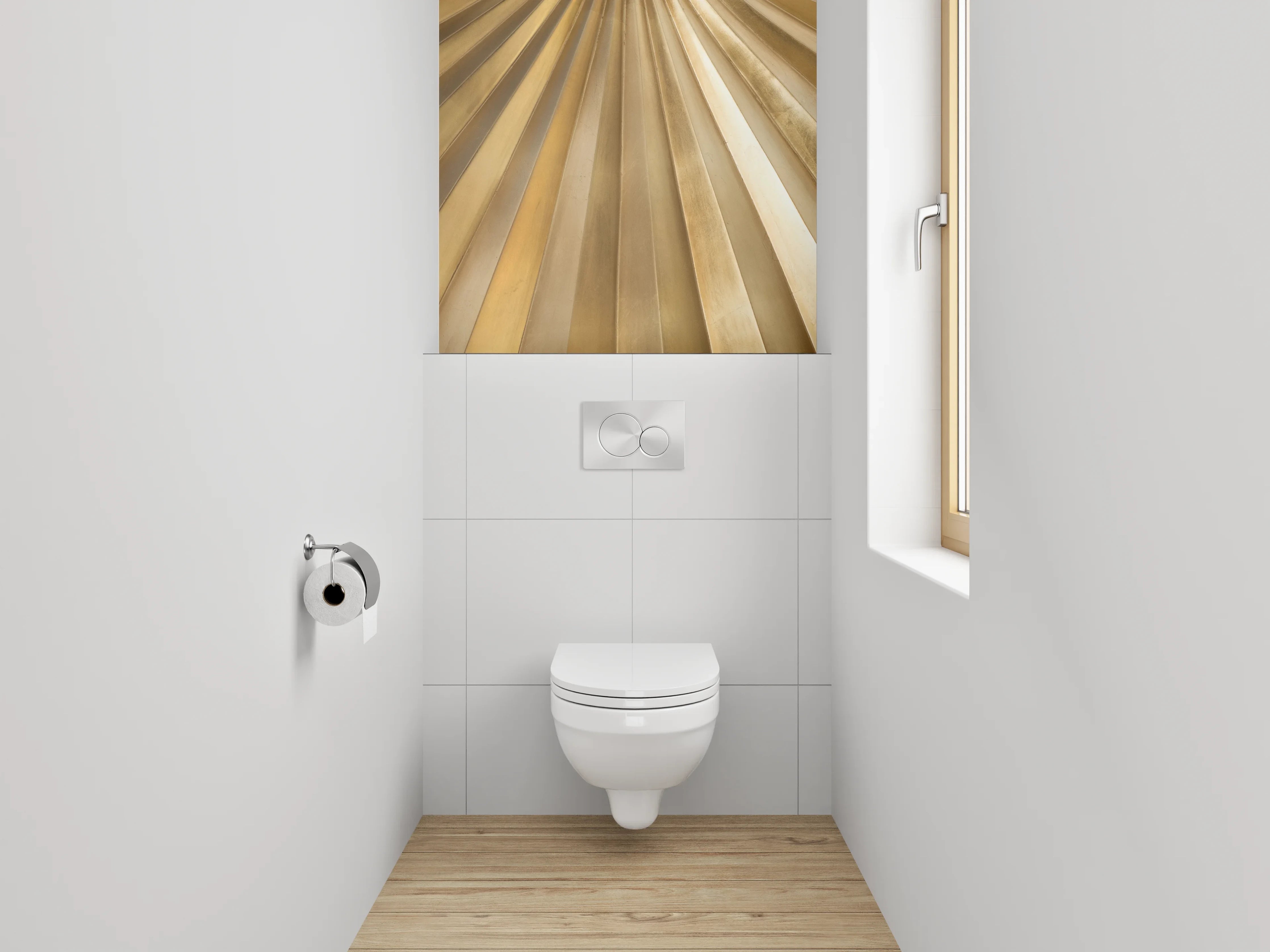 WC-Rückwand - Goldene Fächerstruktur Metallic