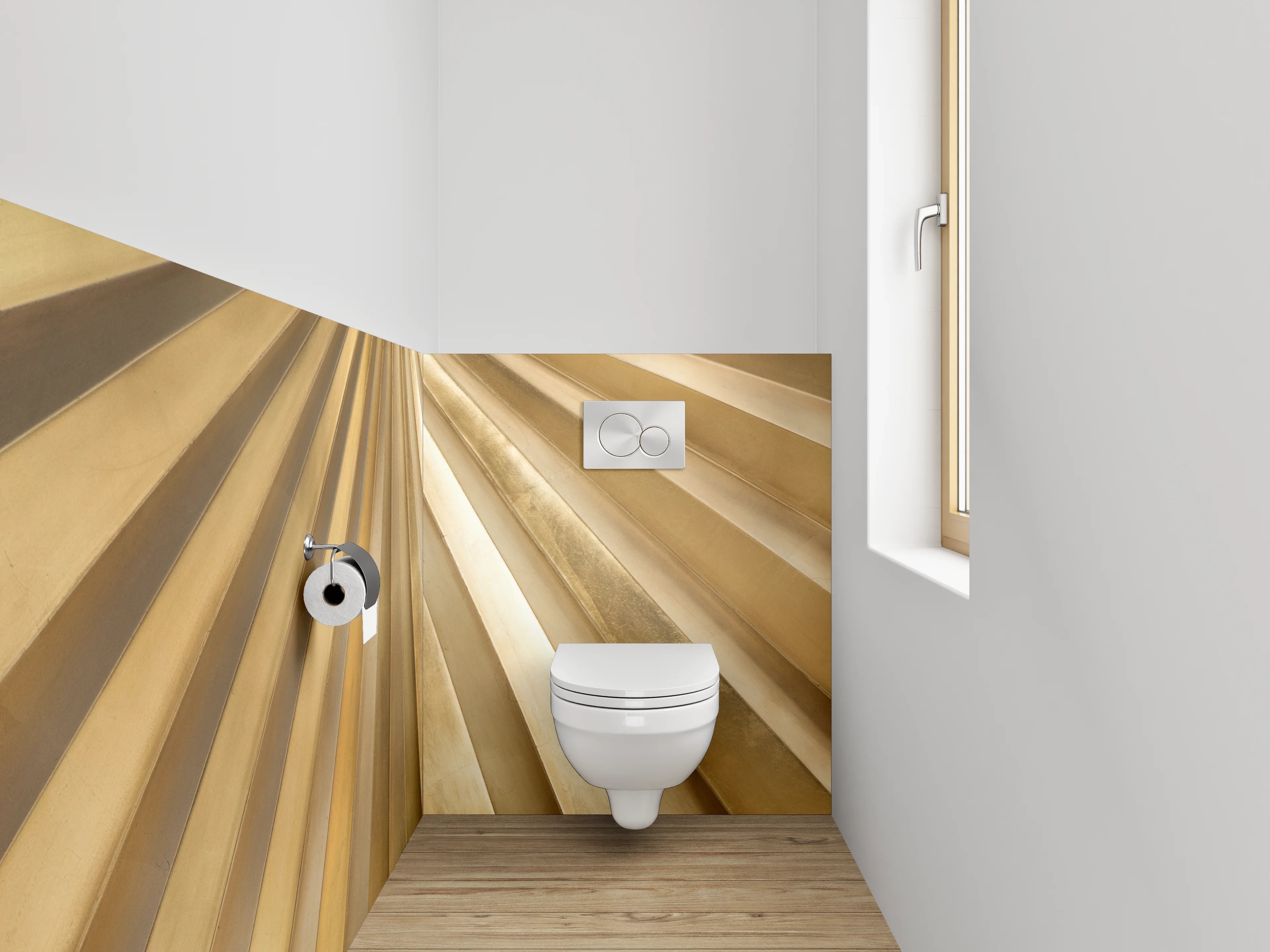 WC-Rückwand - Goldene Fächerstruktur Metallic