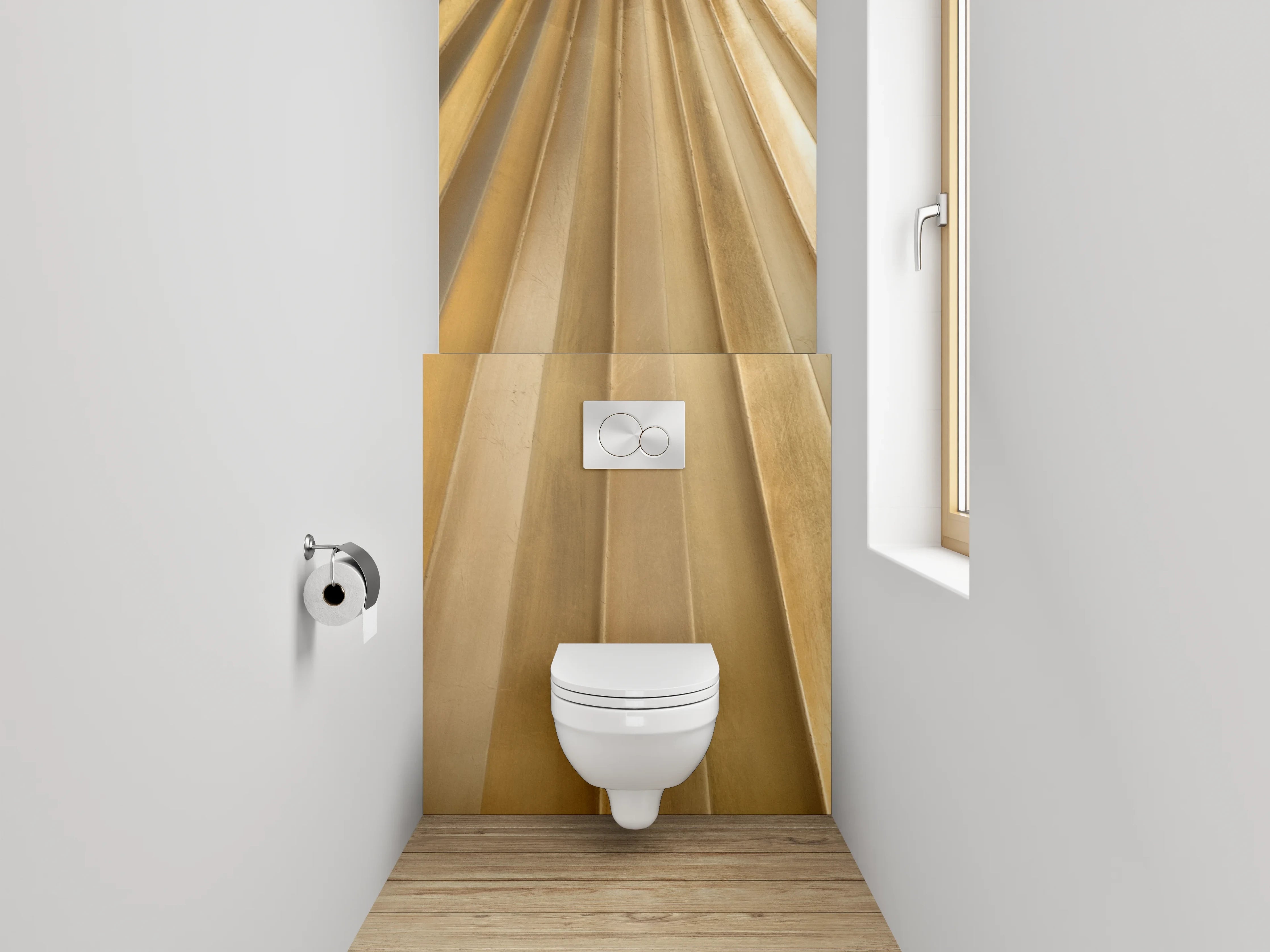 WC-Rückwand - Goldene Fächerstruktur Metallic