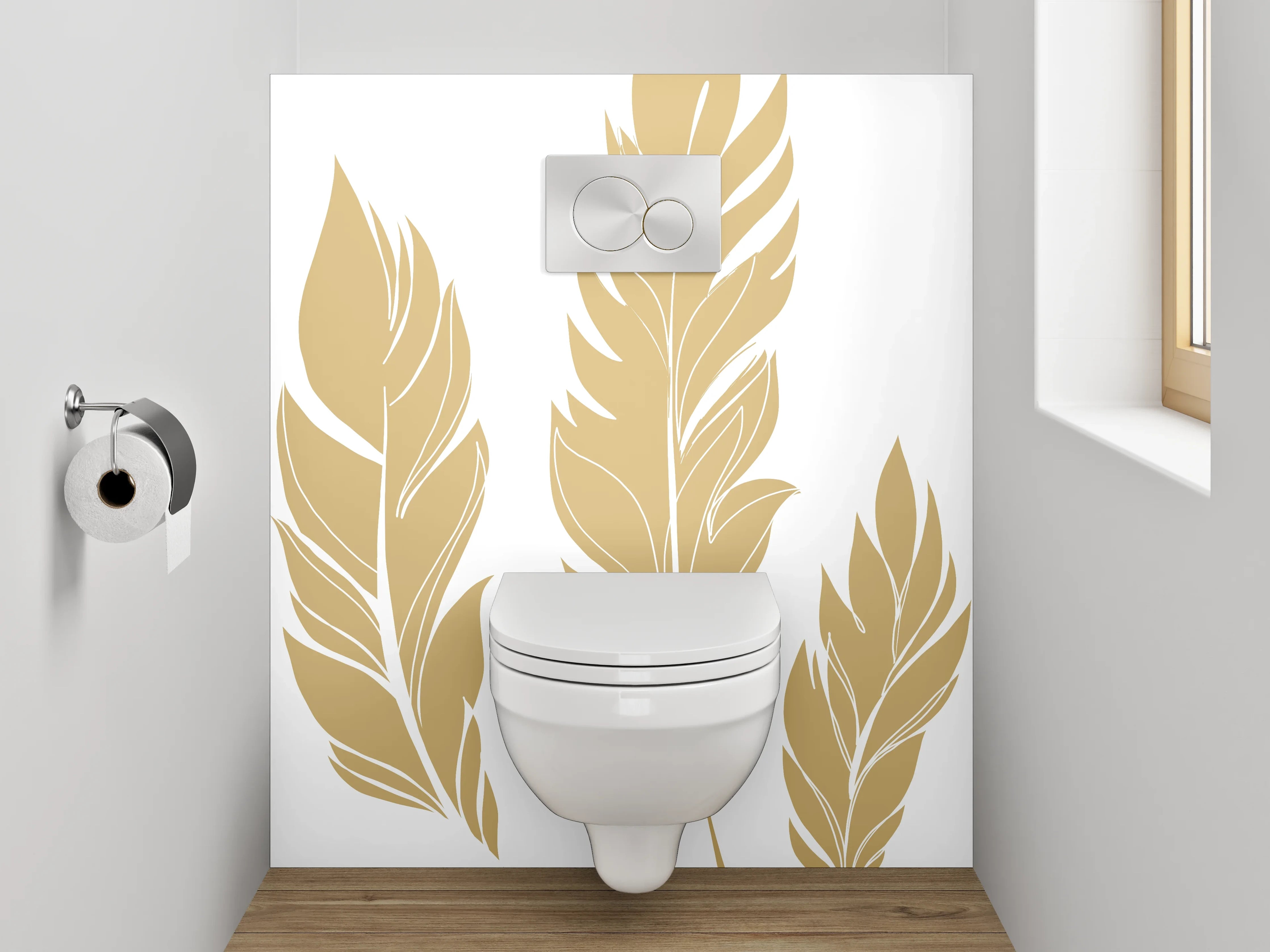WC-Rückwand - Goldene Federn Illustration – Elegant