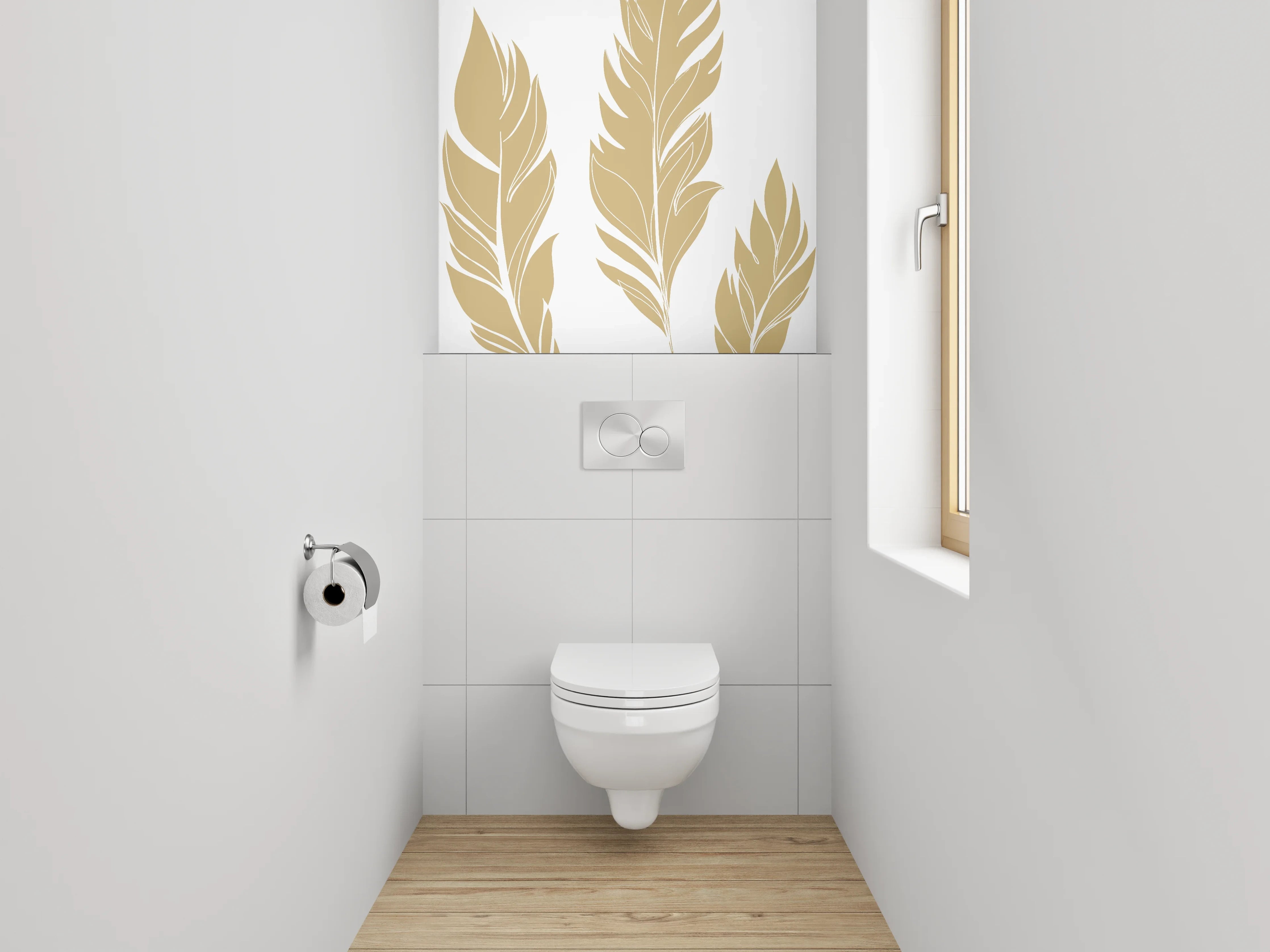 WC-Rückwand - Goldene Federn Illustration – Elegant