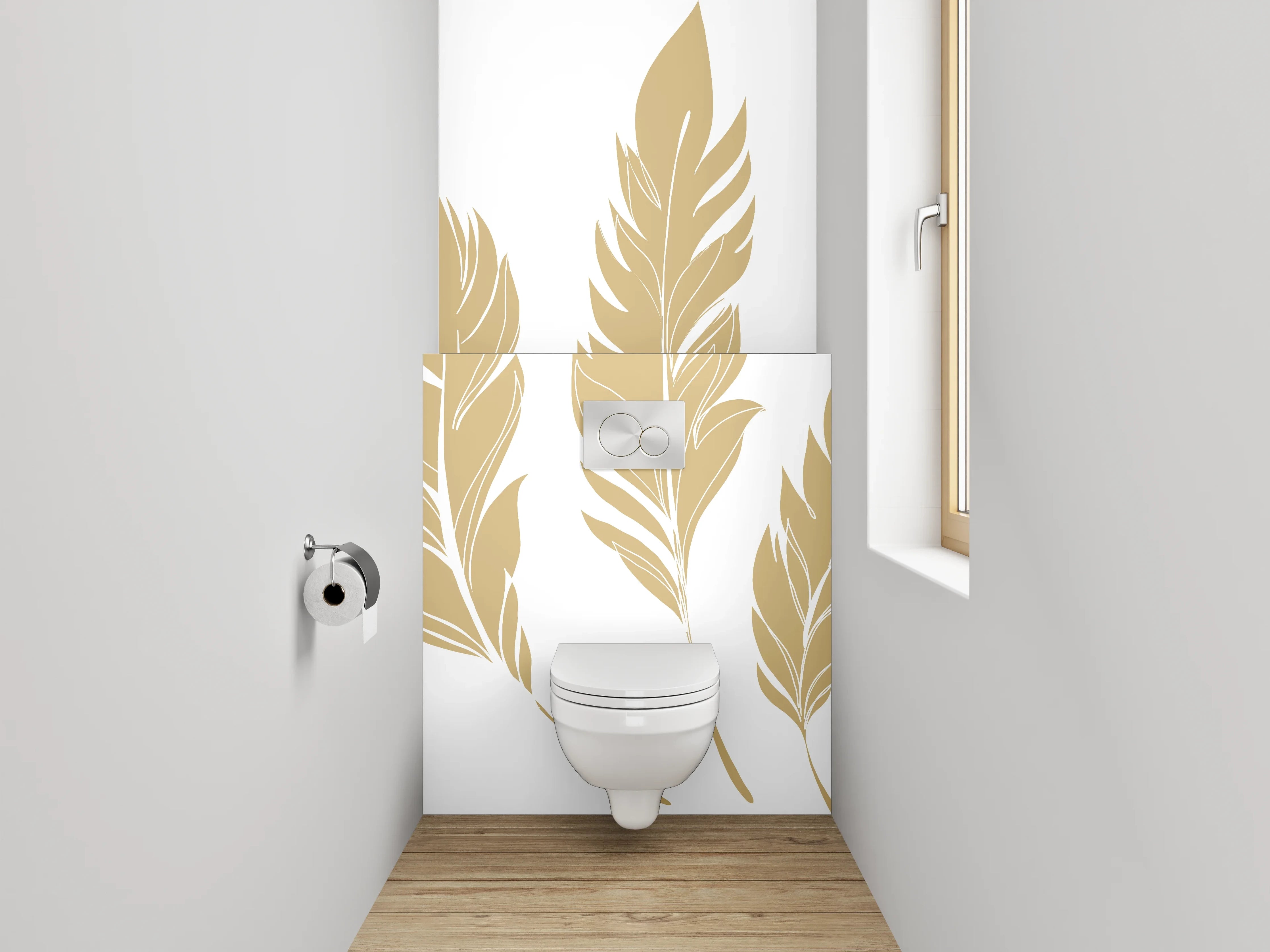 WC-Rückwand - Goldene Federn Illustration – Elegant