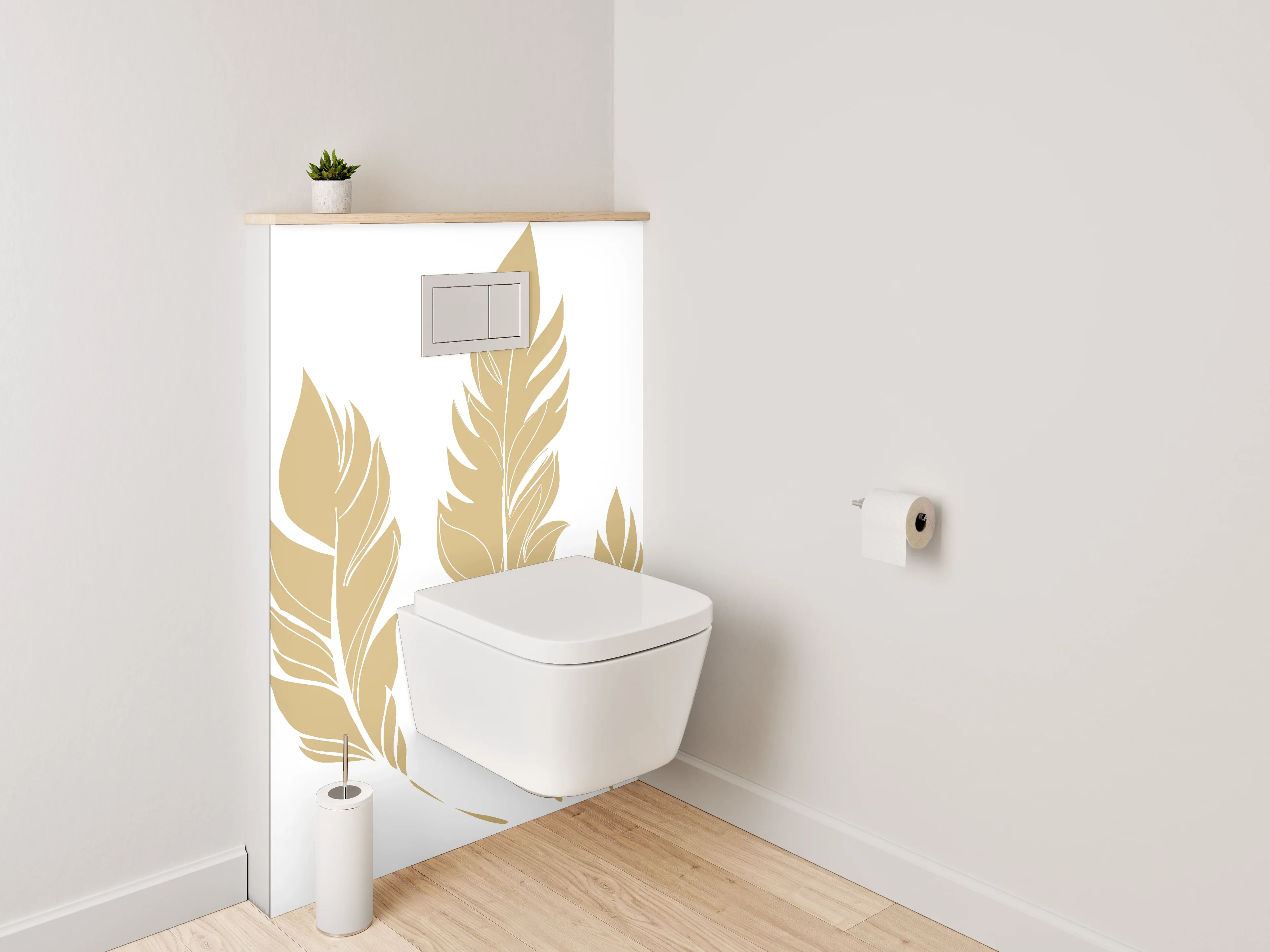 WC-Rückwand - Goldene Federn Illustration – Elegant