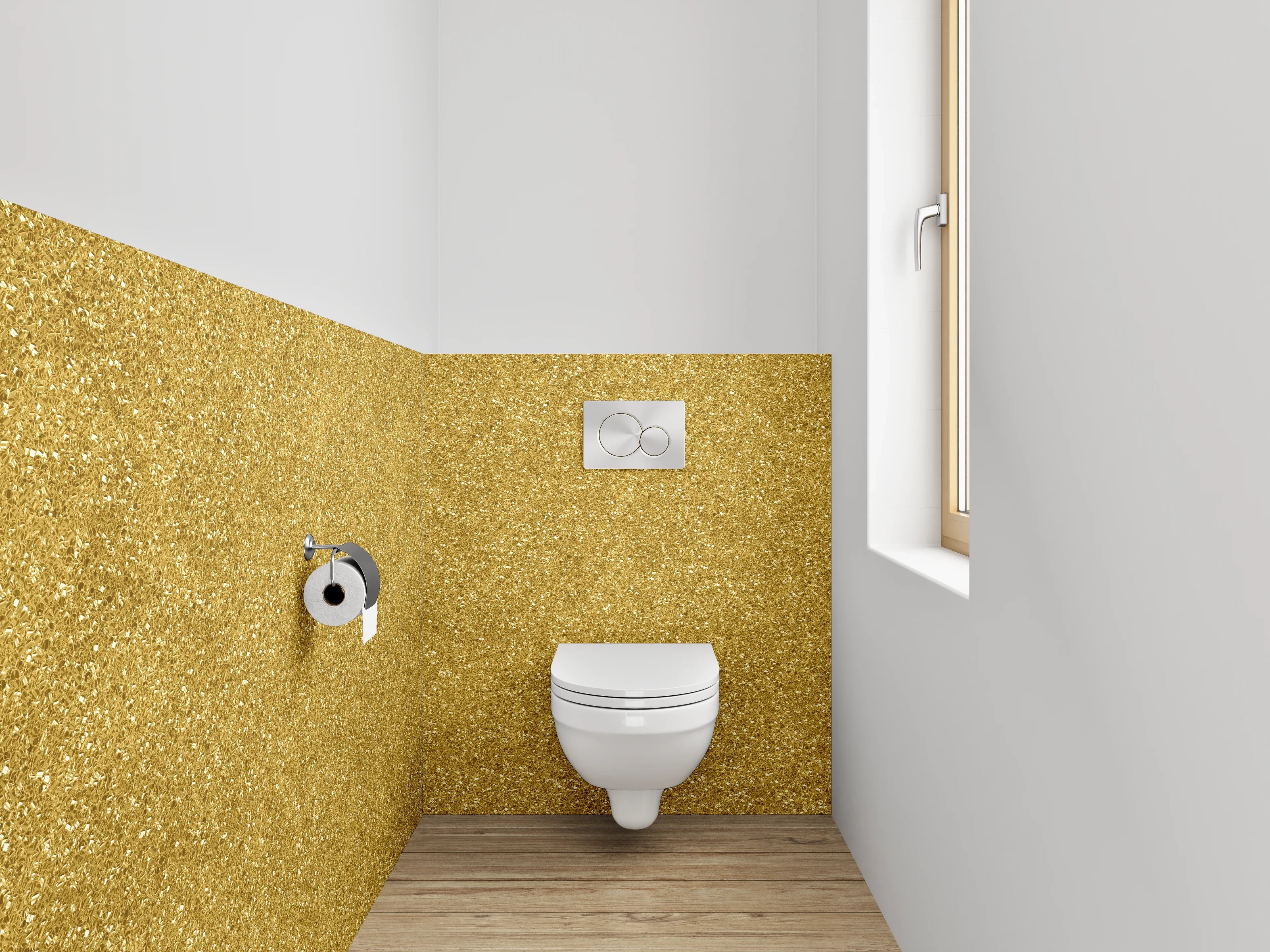 WC-Rückwand - Goldene Glitzerstruktur Glam Effekt